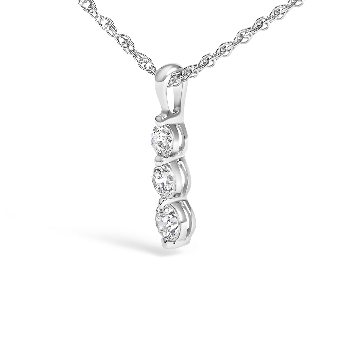 .925 Sterling Silver 1/7 Cttw Lab Grown Diamond Three Stone Diamond Pendant Necklace - 18" Inches