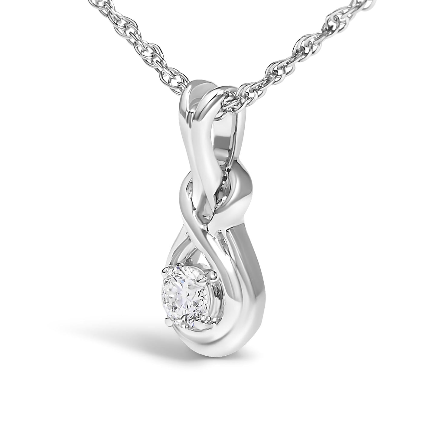 .925 Sterling Silver 1/10 Cttw Lab Grown Diamond Love Knot Solitaire Pendant Necklace - Size 18 Inches