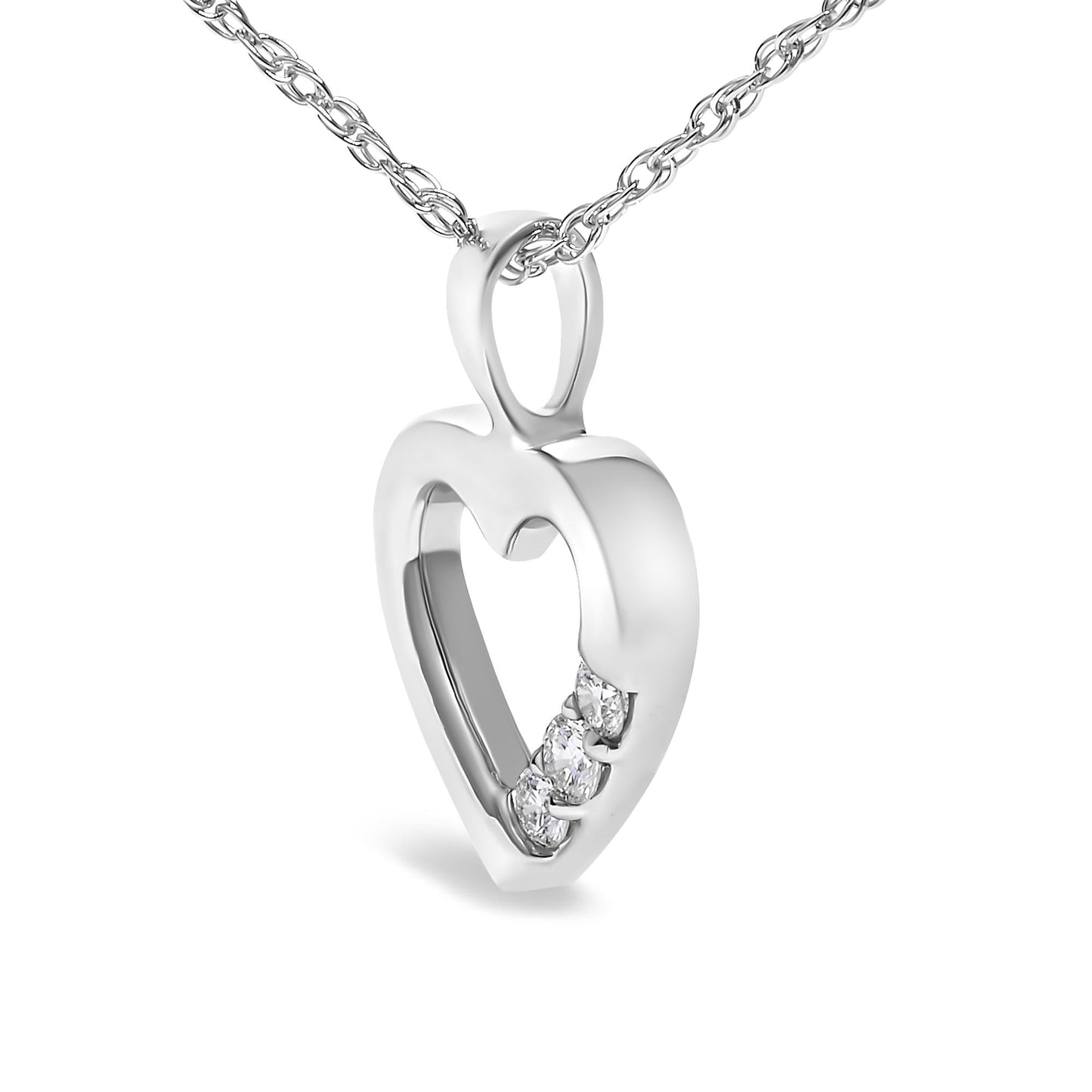 .925 Sterling Silver Lab Grown Diamond 1/4 Cttw Three Stone Heart Pendant Necklace - 18" Inches