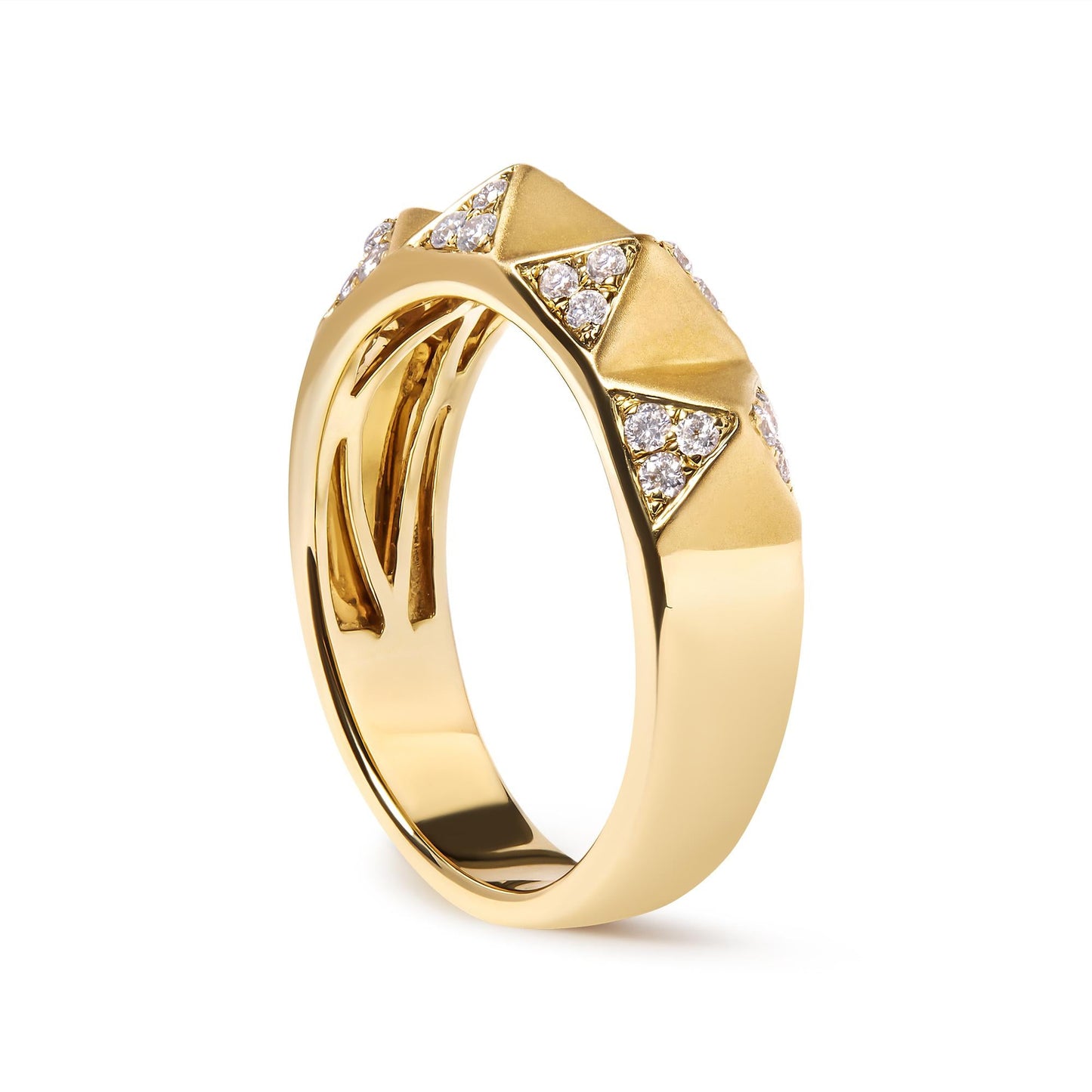 14K Yellow Gold 1/4 Cttw White Diamond Pyramid Band Ring (G-H Color, SI1-SI2 Clarity)- Size 7