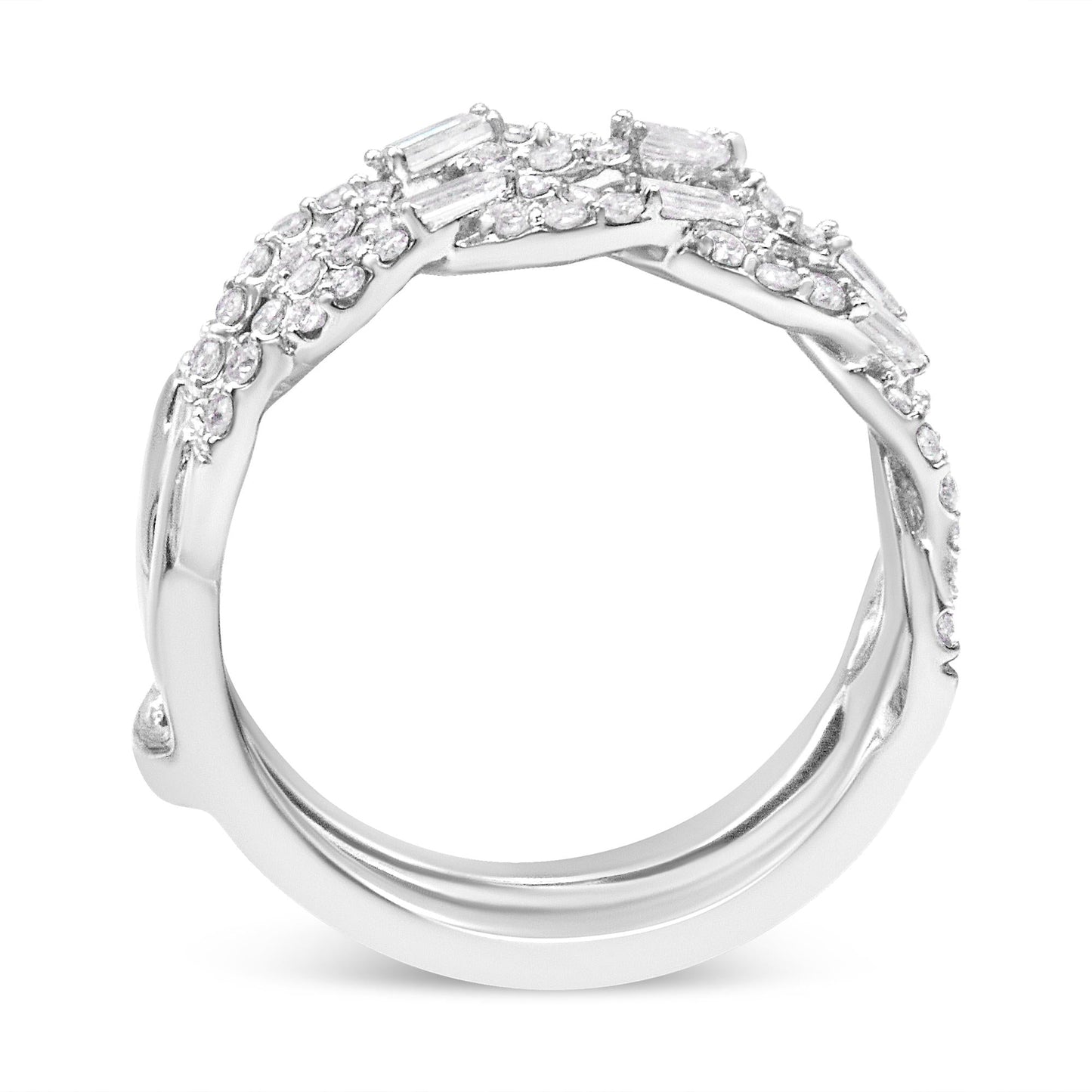 14K White Gold 1/2 Cttw Round & Baguette Diamond Enhancer Wrap Ring Guard Enhancer ( I-J Color, I1-I2 Clarity)