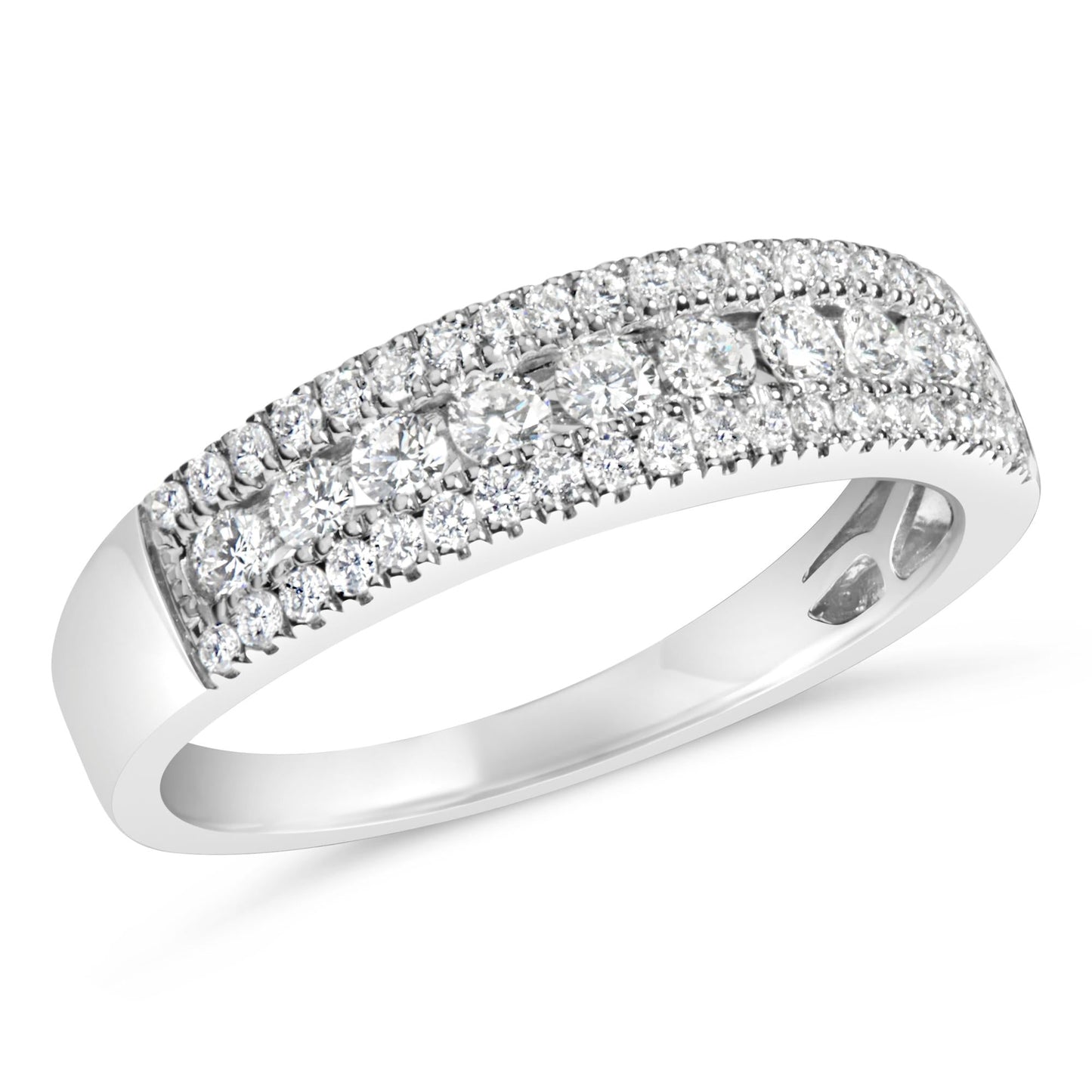 14K White Gold 1/2 Cttw Diamond 3 Row Diamond Band Ring (H-I Color, VS2-SI1 Clarity)