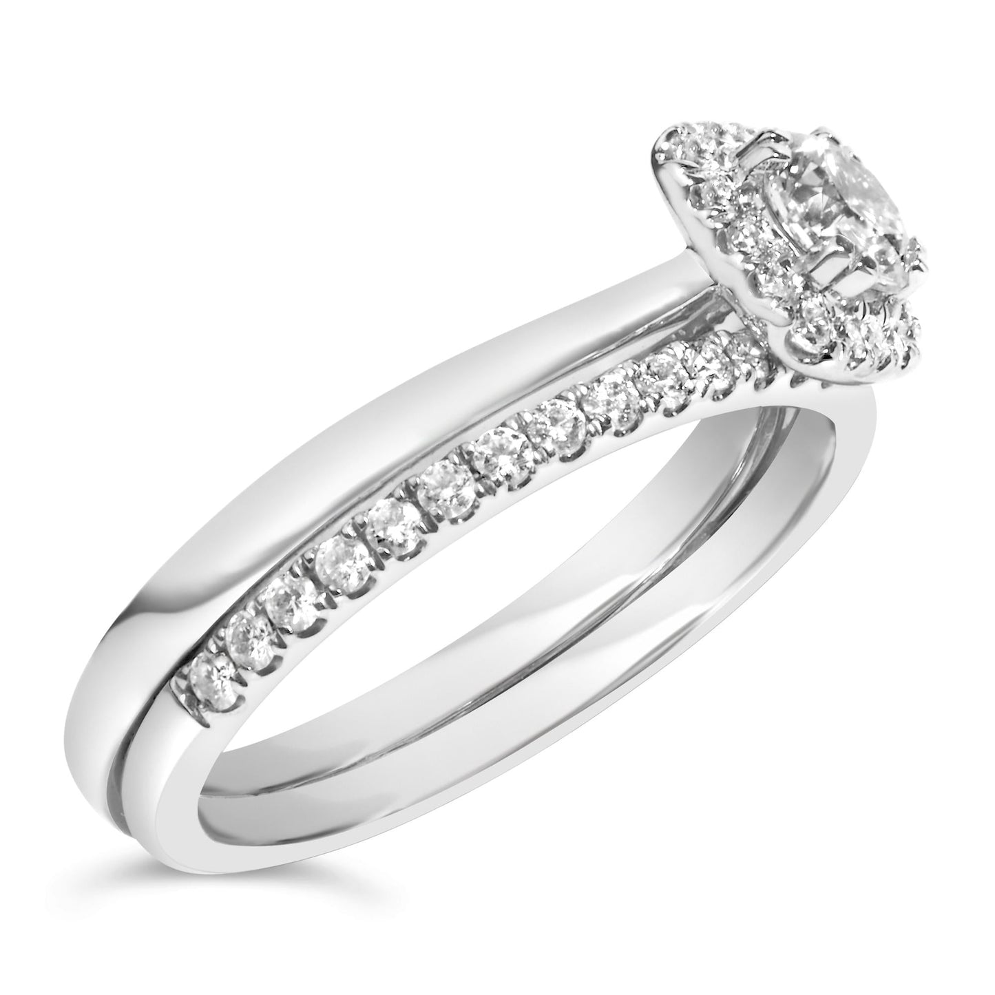 .950 Platinum 3/4 Cttw Diamond Solitaire and Halo Fused Bridal Set Ring (H-I Color, VS2-SI1 Clarity)