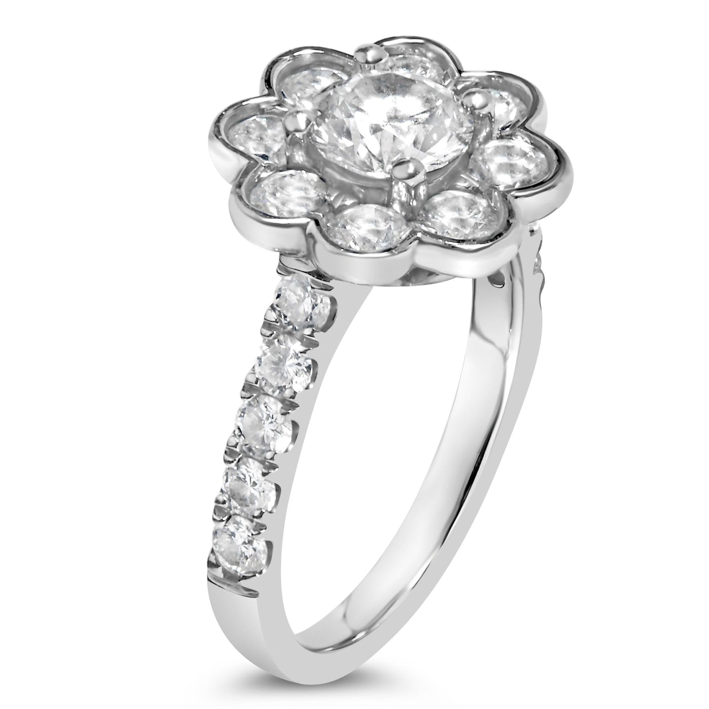 950 Platinum 1 3/4 Cttw Diamond Bezel Style Floral Cluster and Halo Engagement Ring (H-I Color, VS2-SI1 Clarity)