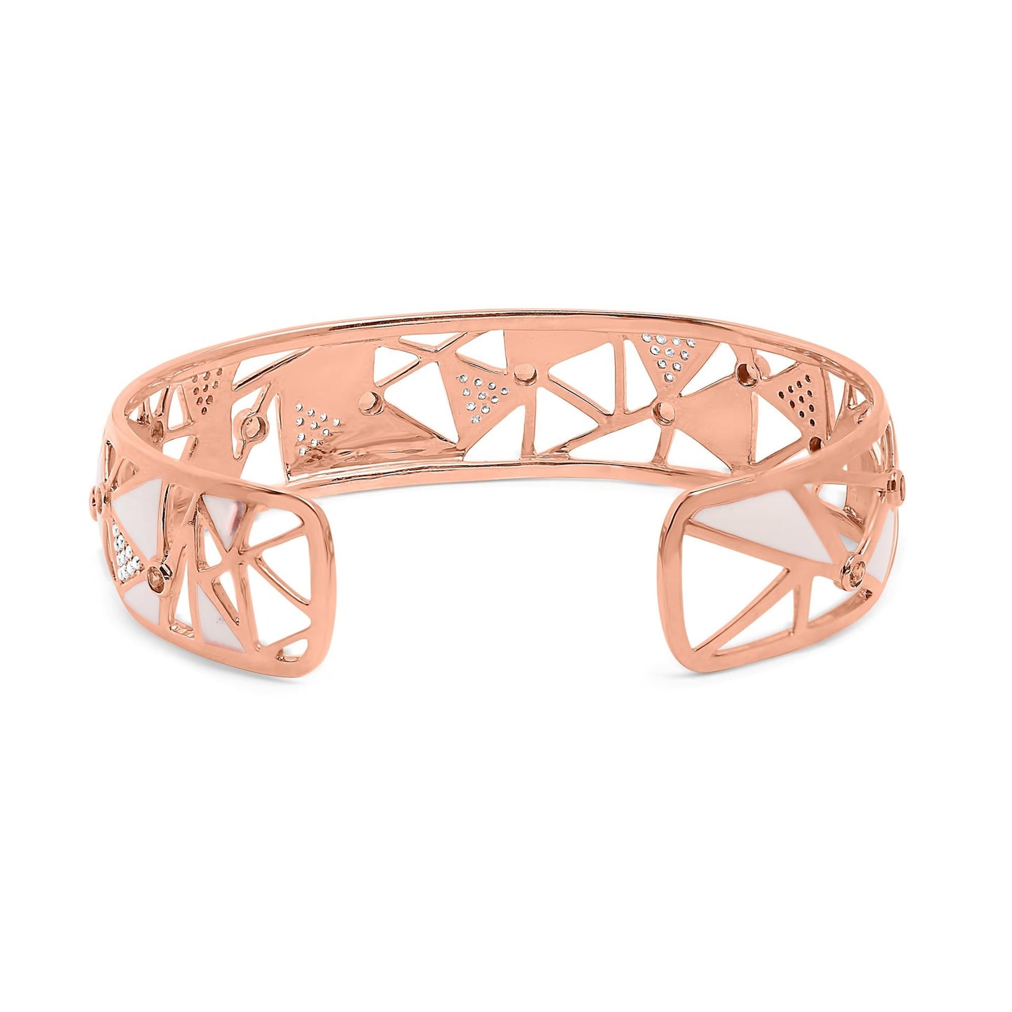 14K Rose Gold 5/8 Cttw Diamond with Pink Tourmaline Open Cuff Bangle with White Enamel (G-H Color, SI1-SI2 Clarity) - 7"