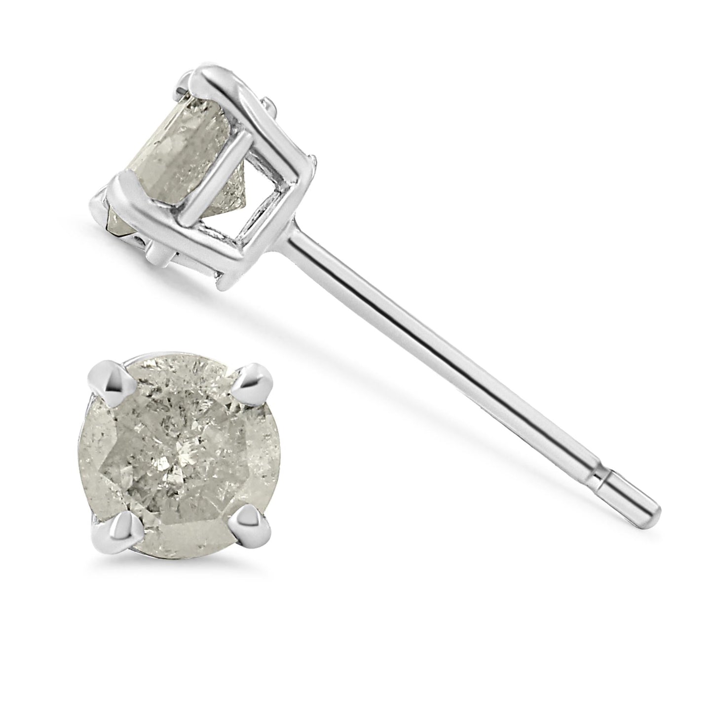 .925 Sterling Silver 4-Prong Round-cut "Salt and Pepper" Diamond Classic Stud Earrings (I-J Color, I3 Clarity)