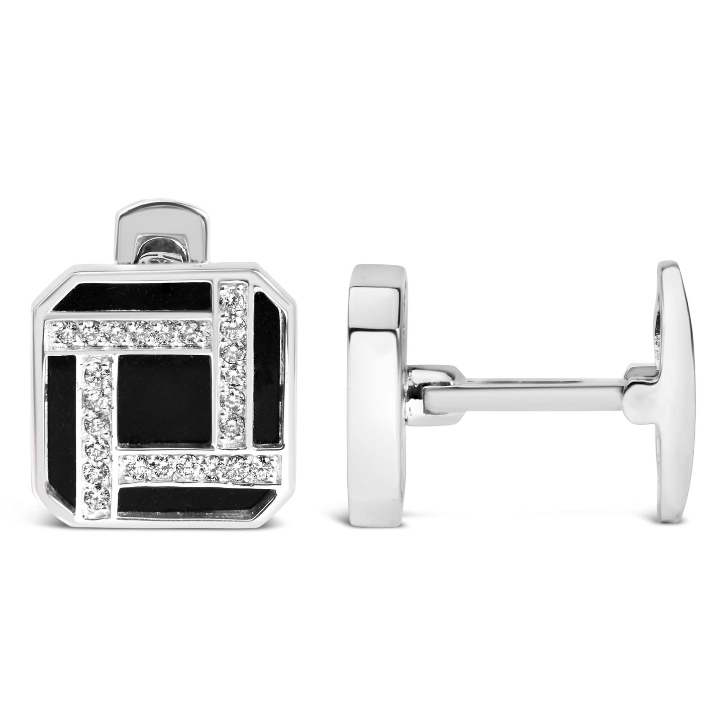 18K White Gold 1/2 Cttw Diamond and Black Enamel Cufflinks for Men (F-G Color, VS1-VS2 Clarity)