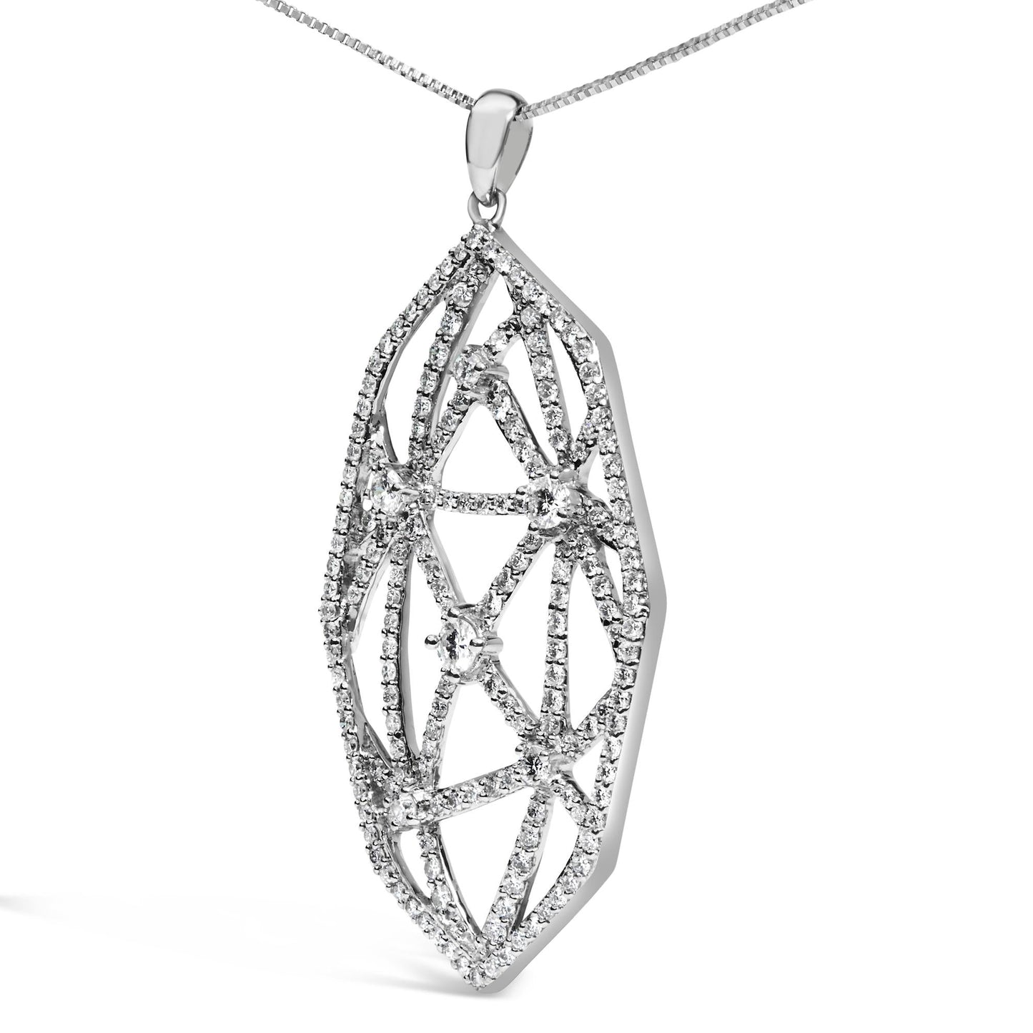 18K White Gold 2 1/4 Cttw Diamond Geometric Open Work Pendant Necklace (F-G Color, VS1-VS2 Clarity) - 18"