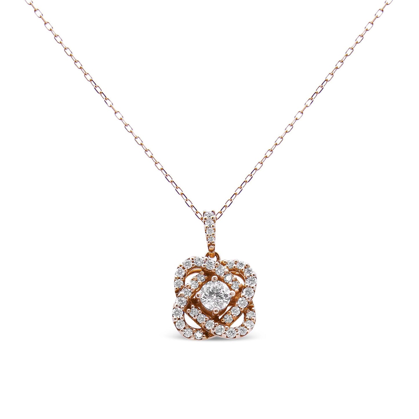 14K Rose Gold 1.00 Cttw Diamond Criss Cross Infinite Swirl "18" Pendant Necklace (H-I Color, SI2-I1 Clarity)