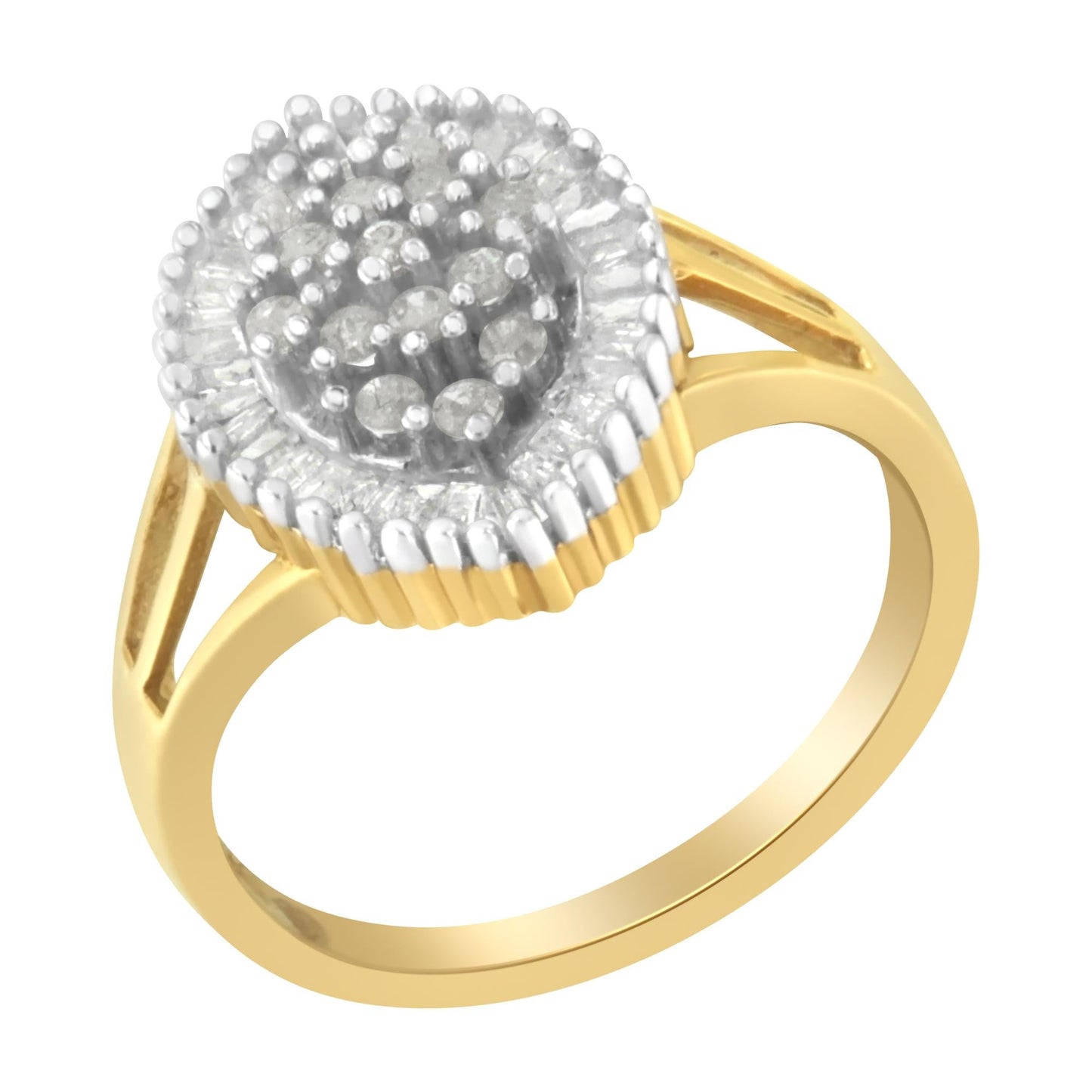 10K Yellow Gold 1/2 Cttw Baguette & Round Diamond Marquise-Shaped Cluster Halo Ring (I-J Color, I3 Clarity)