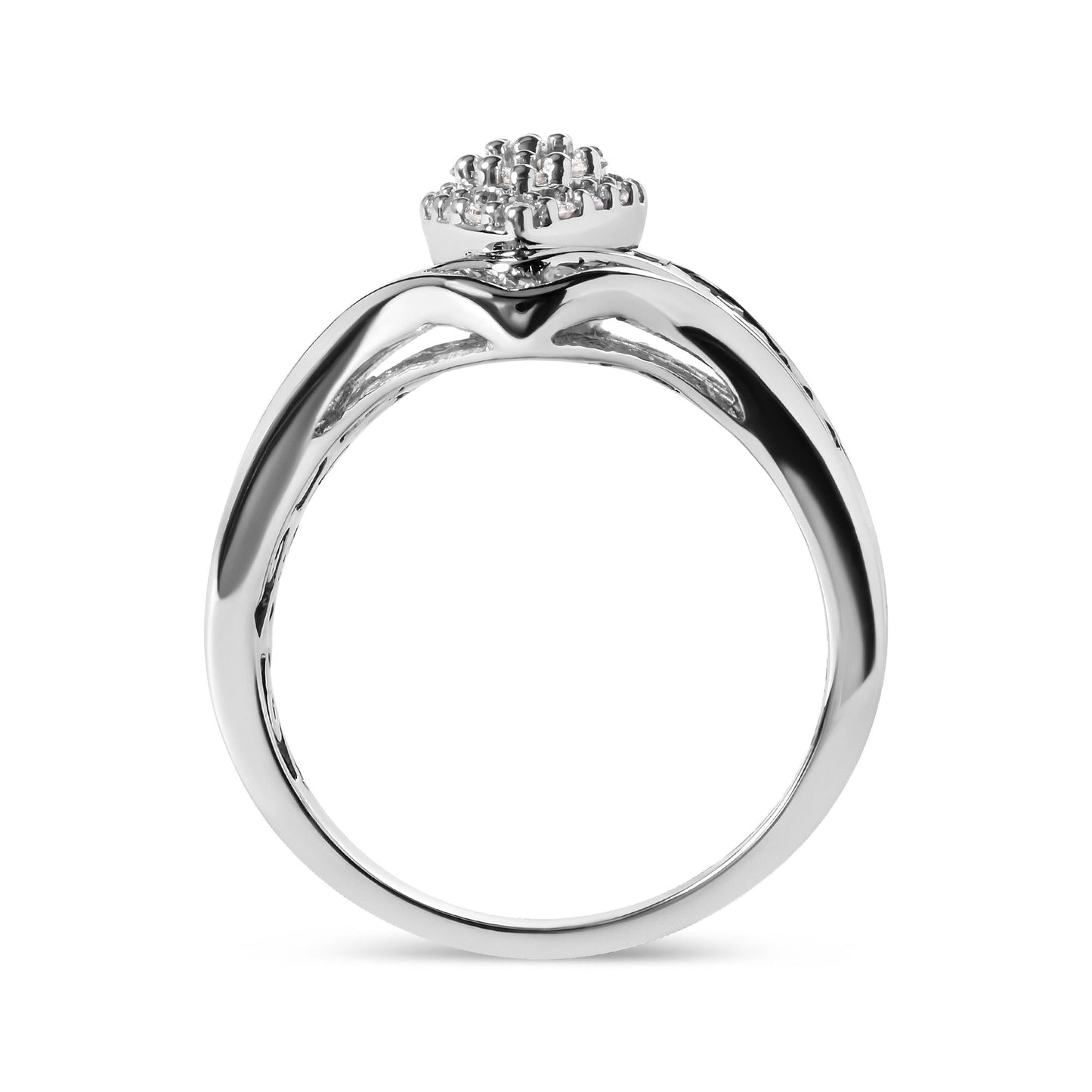 14K White Gold 3/4 Cttw Round and Baguette cut Diamond Cluster Ring (H-I Color, I1-I2 Clarity)