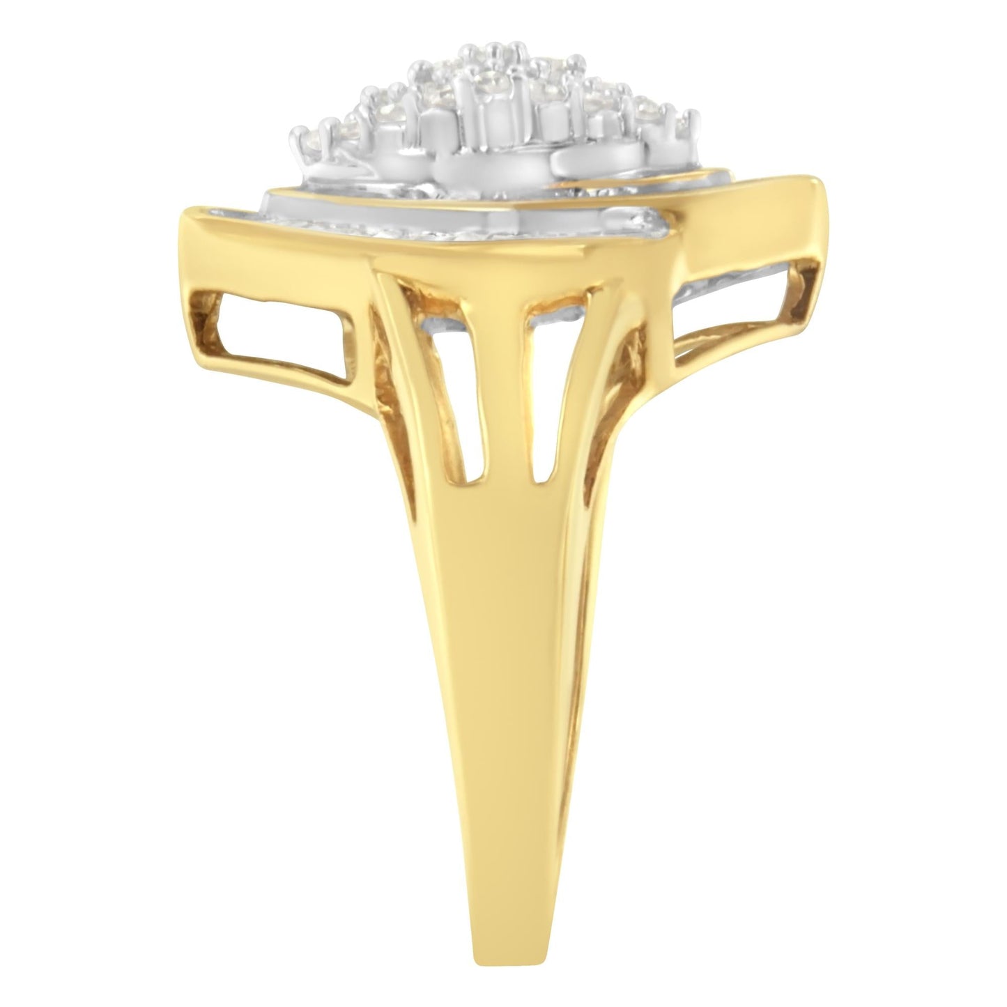 10K Yellow Gold Diamond Cluster Ring (3/4 Cttw, J-K Color, I2-I3 Clarity)