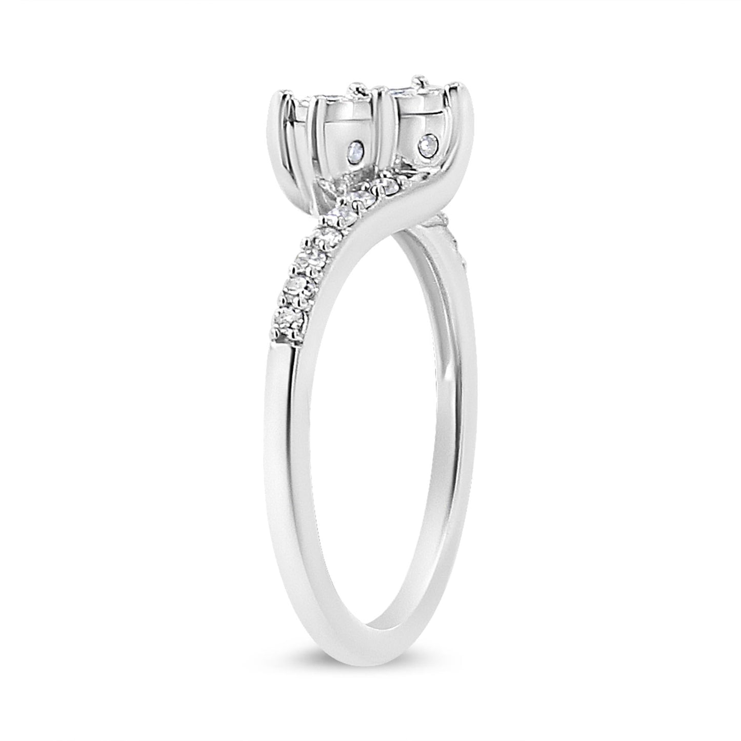 10K White Gold 1/4 Cttw Miracle Set Round Cut Diamond Two-Stone Ring (H-I Color, I2 Clarity)