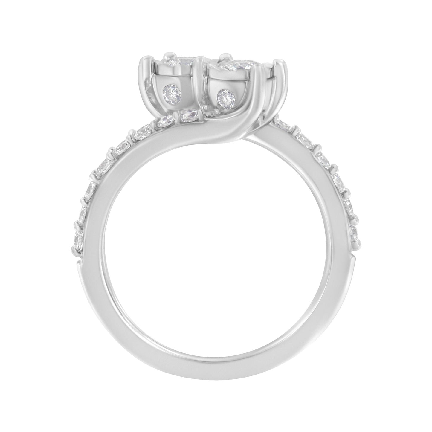 10K White Gold Two-Stone Miracle-Set Diamond Bypass Ring (1 Cttw, H-I Color, I1-I2 Clarity)