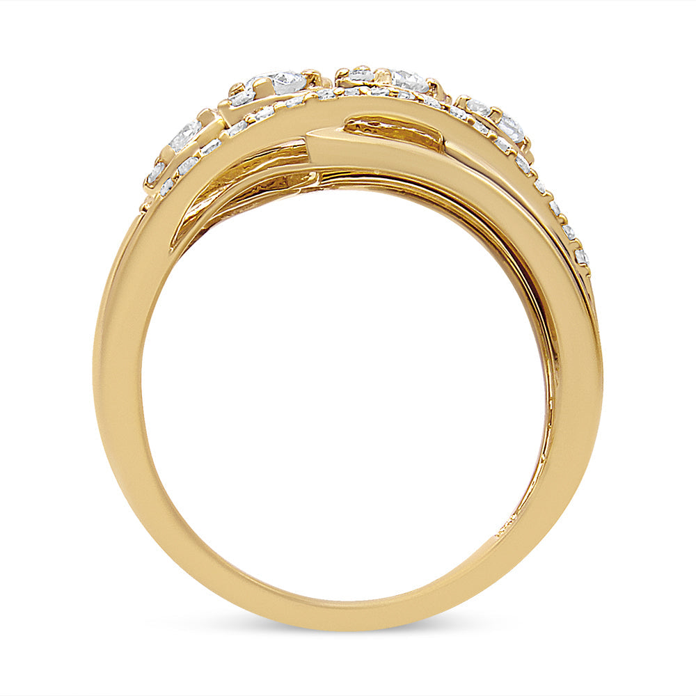 10K Yellow Gold 1/2 Cttw Round-Cut Multi Row Diamond Split Shank Cocktail Ring (H-I Color, SI2-I1 Clarity)