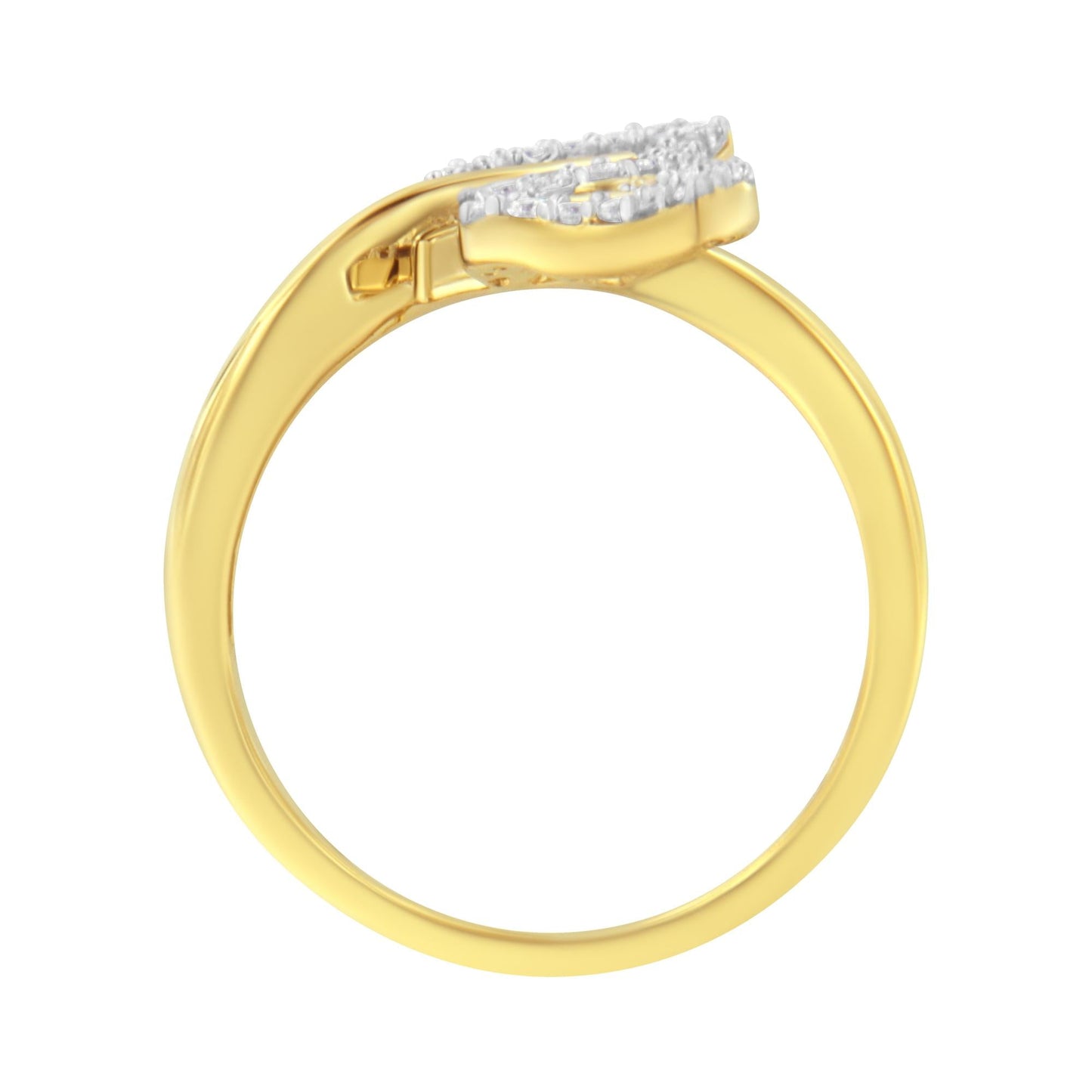 10K Yellow Gold 3/8 Cttw Round and Baguette-Cut Diamond Leaf Cocktail Ring (I-J Color, I1-I2 Clarity)