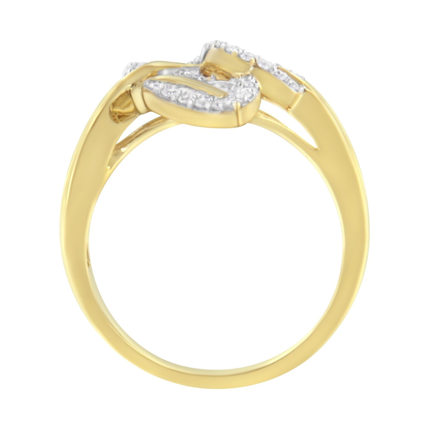 10k Yellow and White Gold 1/2 Cttw Baguette and Round Diamond Bypass Triple Leaf Ring (I-J Color, I1-I2 Clarity)