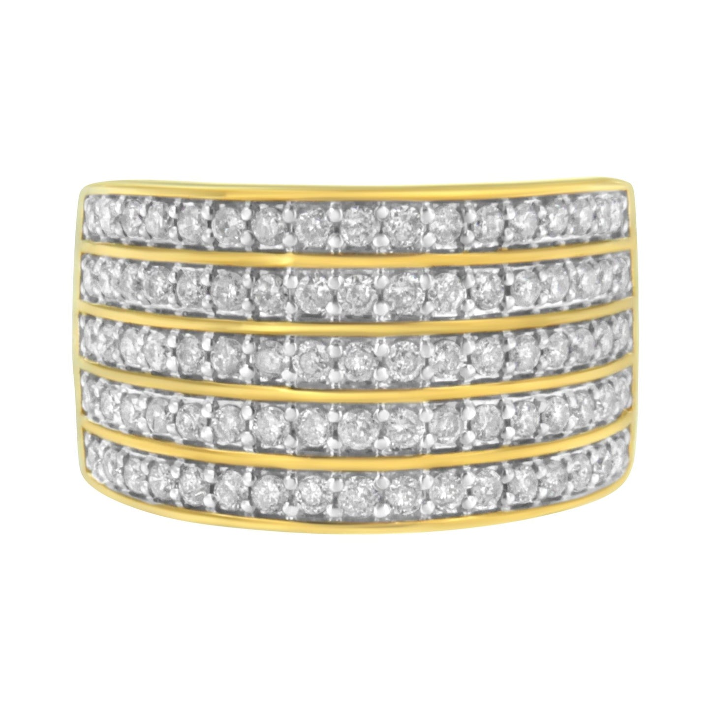 14K Yellow Gold Plated .925 Sterling Silver Diamond Multi-Row Band Ring (1 1/10 Cttw, J-K Color, I1-I2 Clarity)