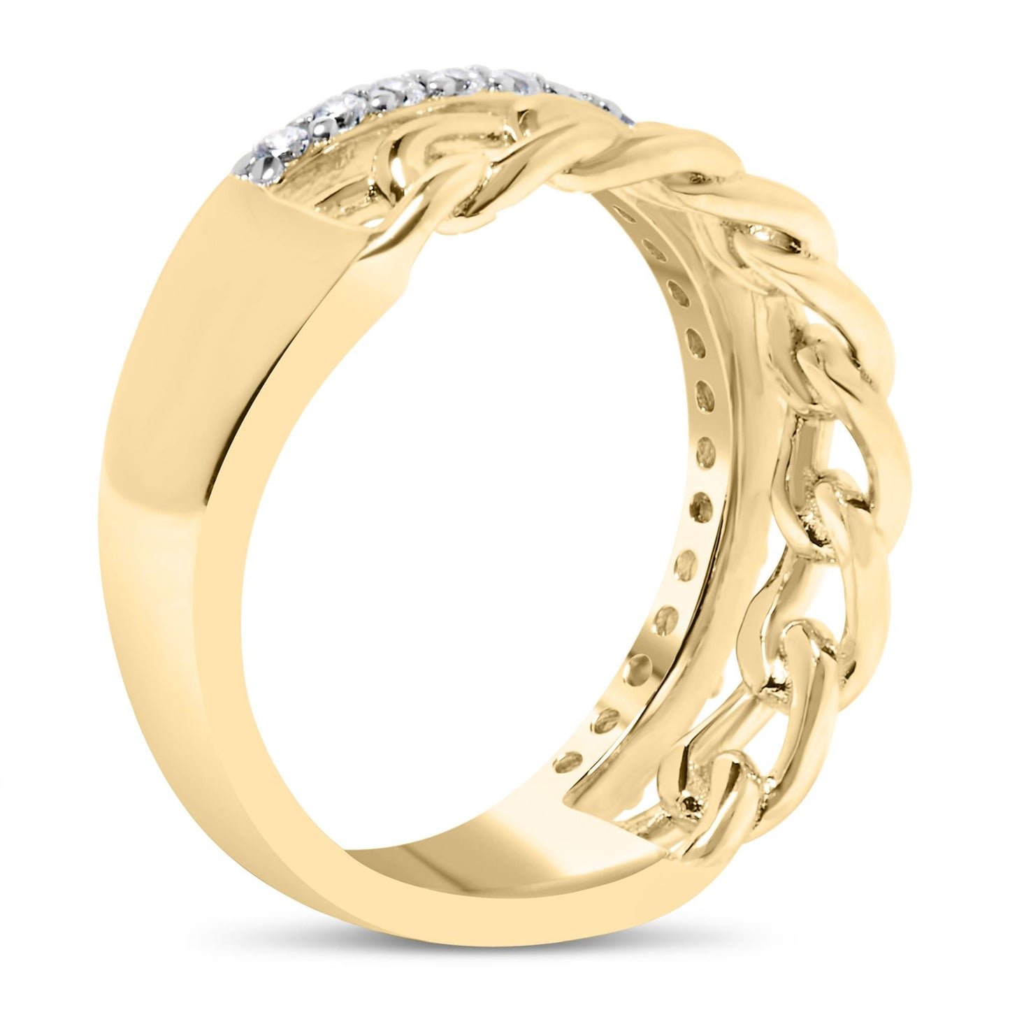 10K Yellow Gold 1/5 Cttw Diamond Cuban Link Ring Band (I-J Color, I2-I3 Clarity)