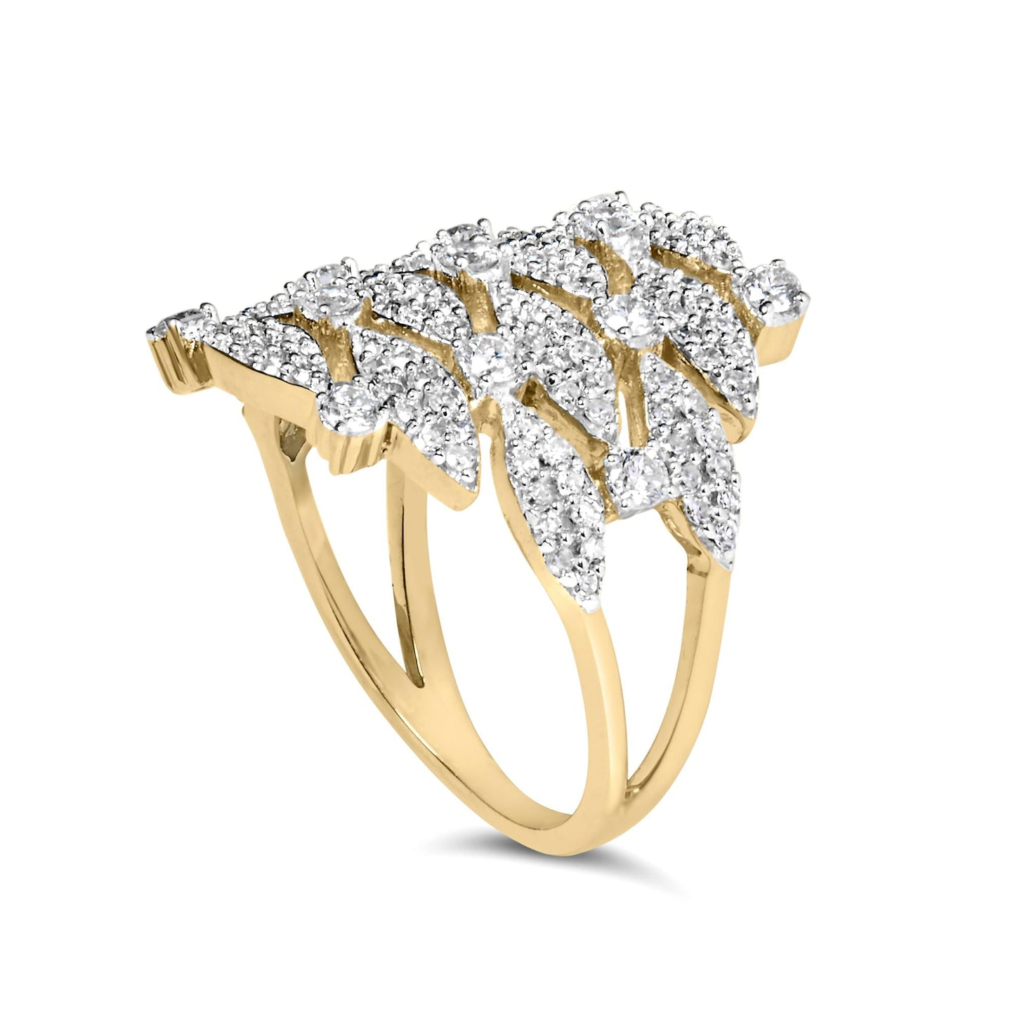 14K Yellow Gold 1.0 Cttw Diamond Geometric Stacked Open Cocktail Ring (I-J Color, I1-I2 Clarity)