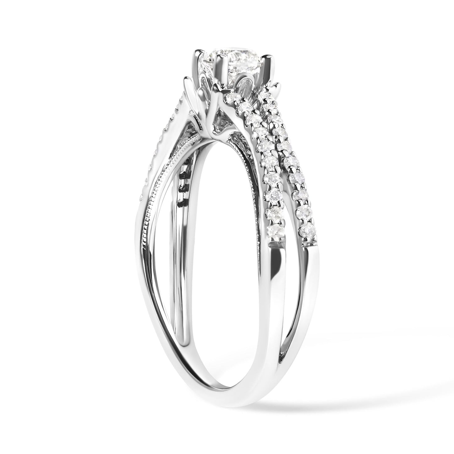 14K White Gold 5/8 Cttw Diamond Split Shank Engagement Ring  (G-H Color, VS2-SI1 Clarity) - Size 7