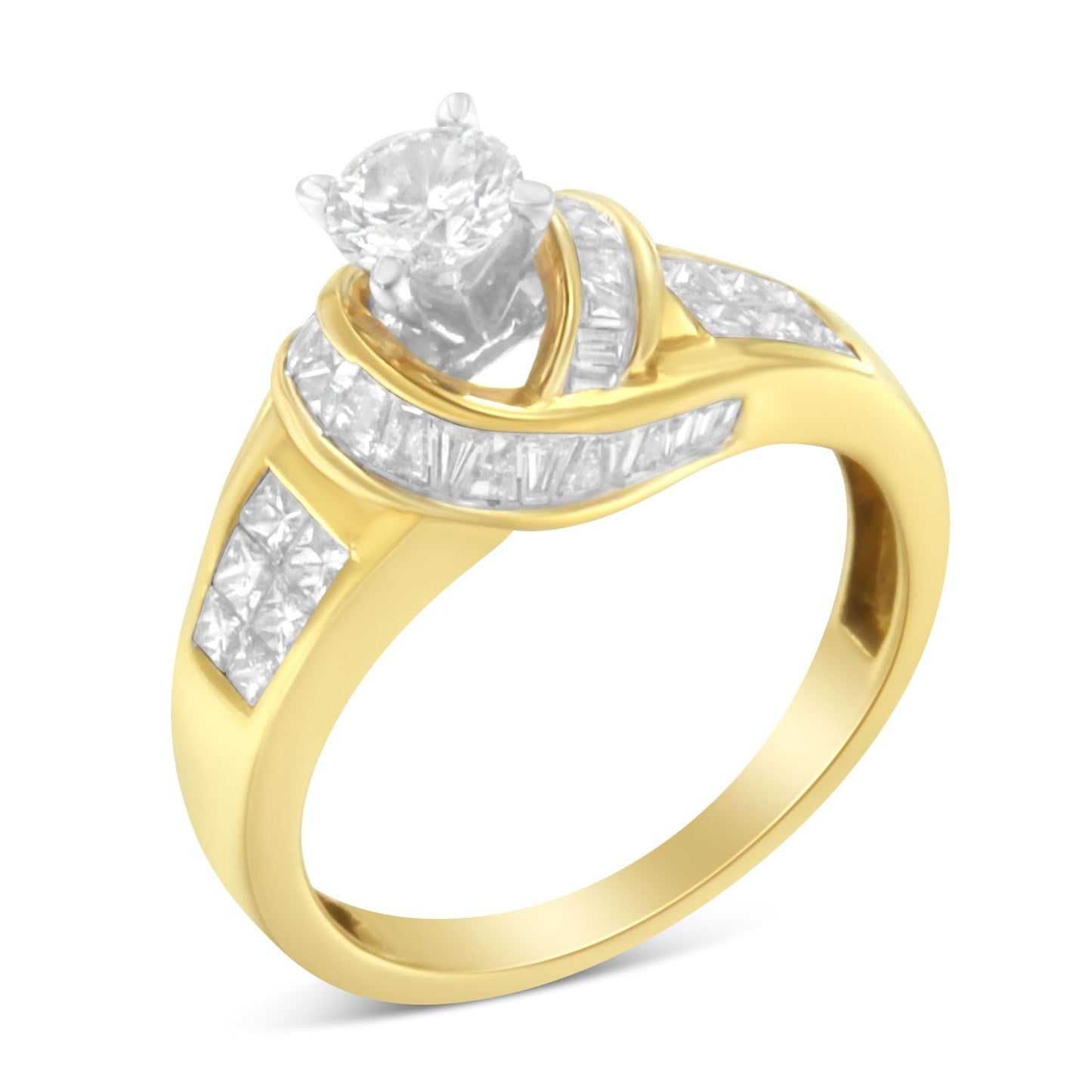 14K Two-Toned Gold Round, Baguette and Princess Cut Diamond Ring (1 1/8 Cttw, H-I Color, SI2-I1 Clarity)