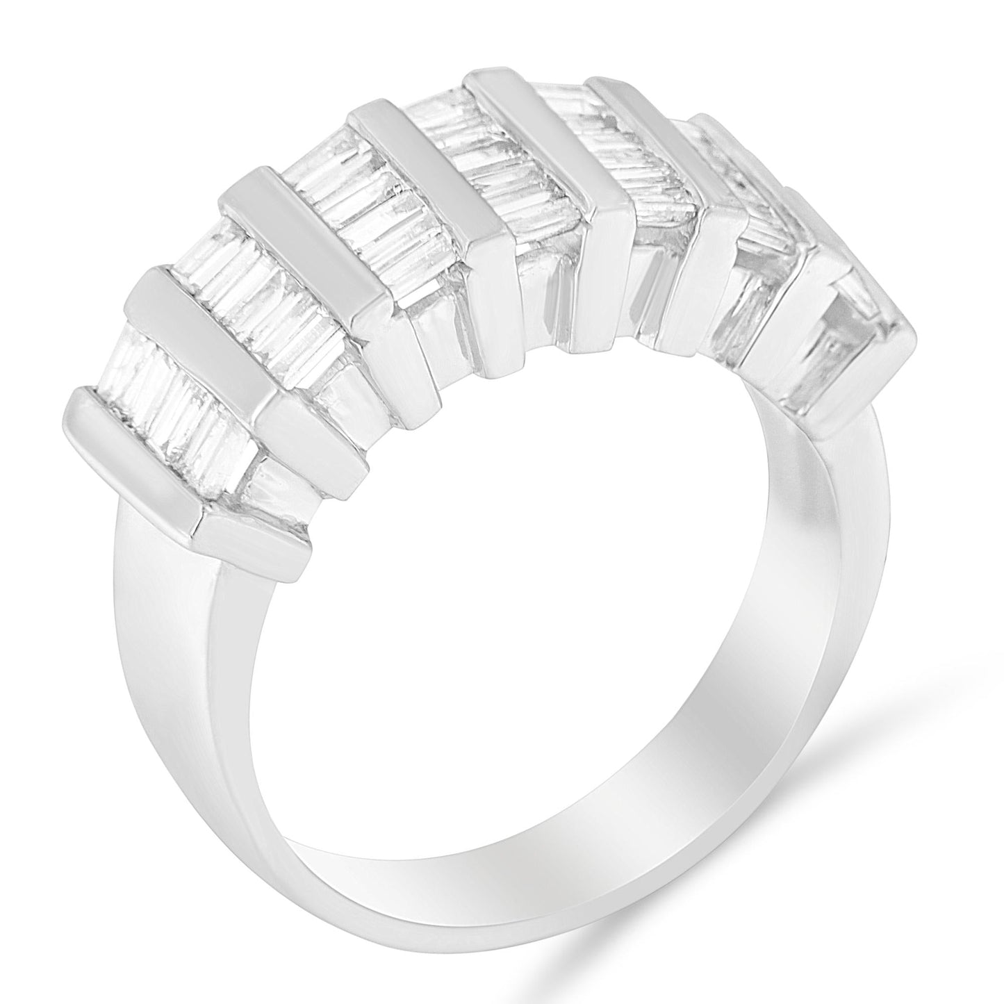 .925 Sterling Silver 1.0 Cttw Baguette Cut Diamond Vertical Channel Fluted Multi-Row Unisex Fashion Wedding Ring (H-I Color, I1-I2 Clarity)