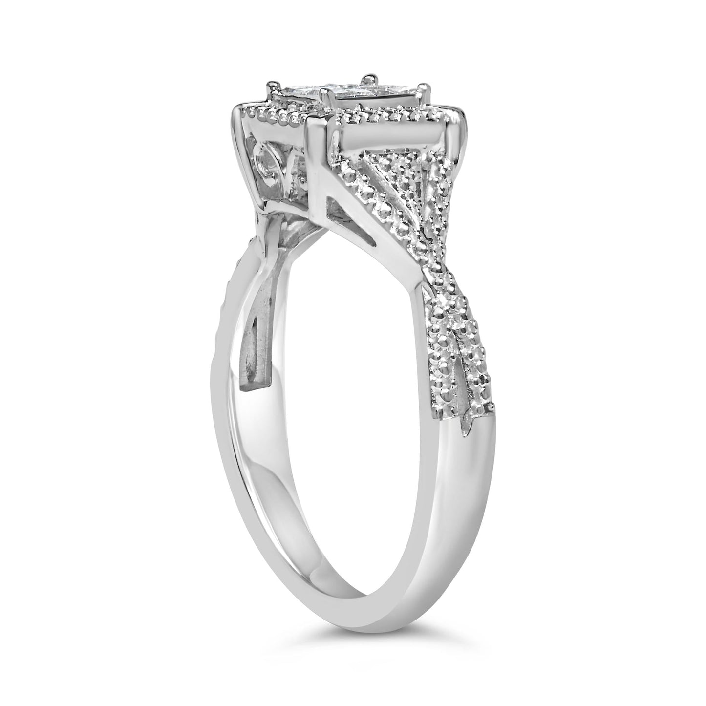 10K White Gold 1/7 Cttw Princess Cut Diamond Composite Head and Beaded Shank Engagement Ring (H-I Color, SI1-SI2 Clarity)