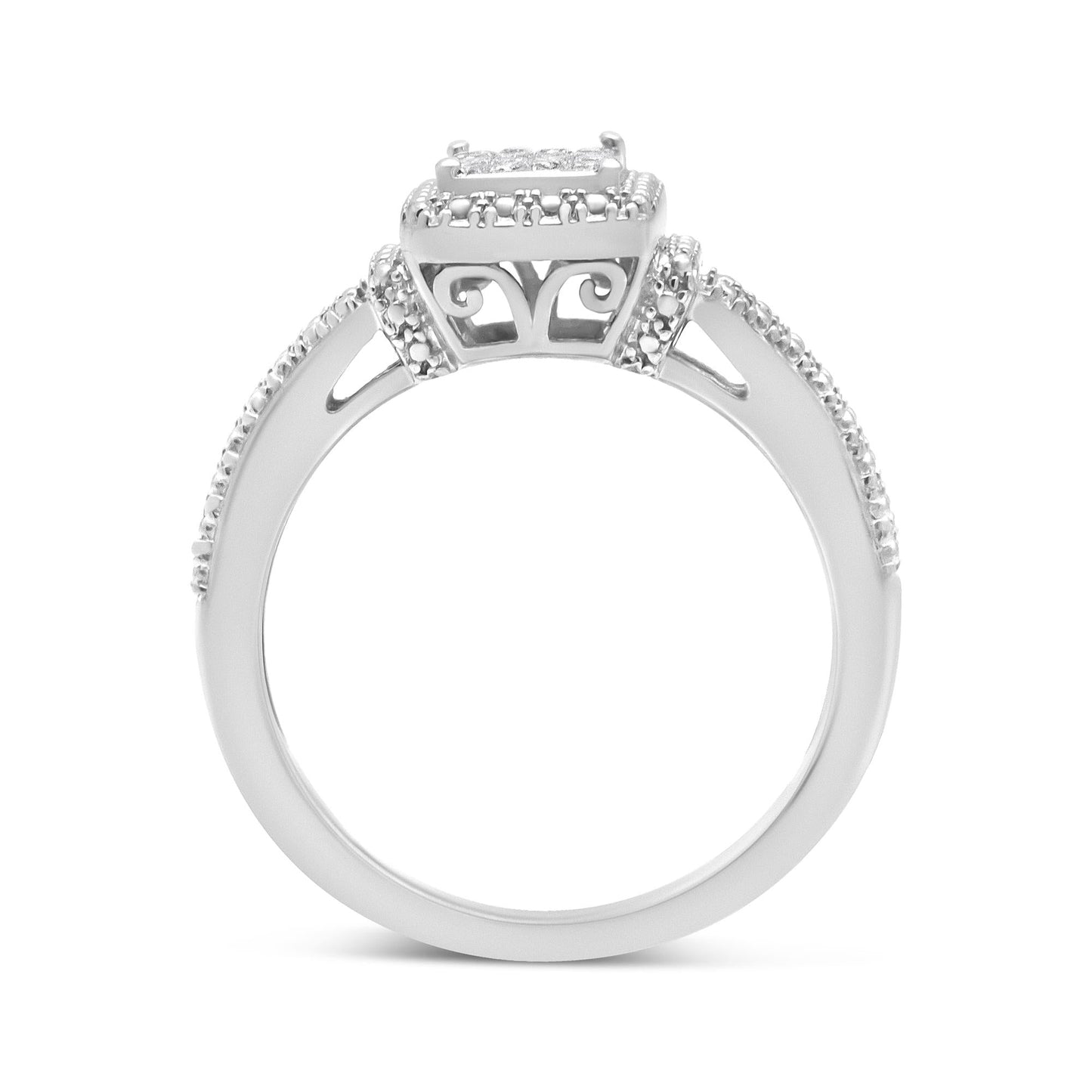 .925 Sterling Silver 1/4 Cttw Princess-cut Diamond Composite Engagement Ring with Beaded Shank (H-I Color, SI1-SI2 Clarity)