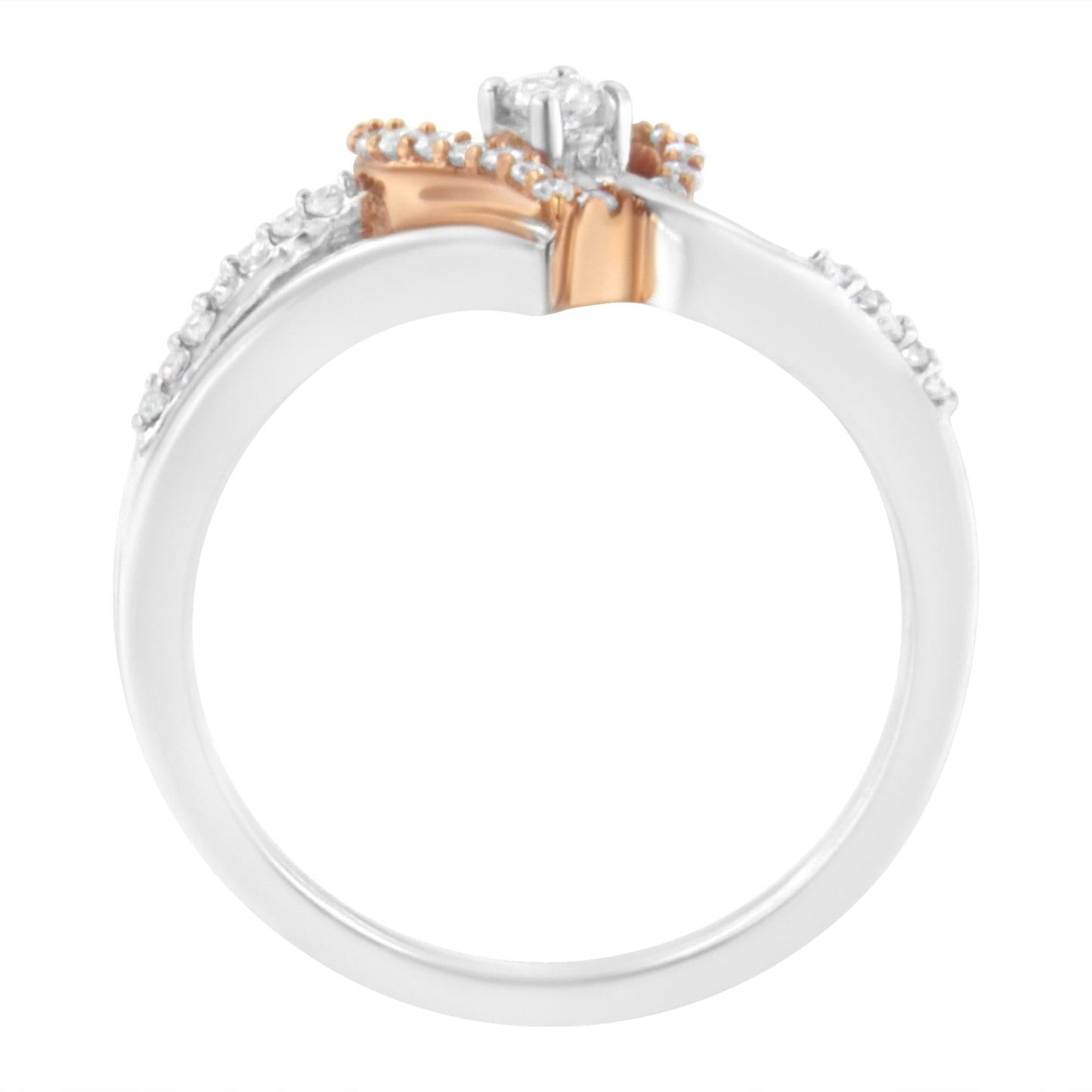 10K Rose Gold Plated .925 Sterling Silver 1/5 Cttw Diamond Two Tone Open Heart Promise or Fashion Ring (I-J Color, I2-I3 Clarity)