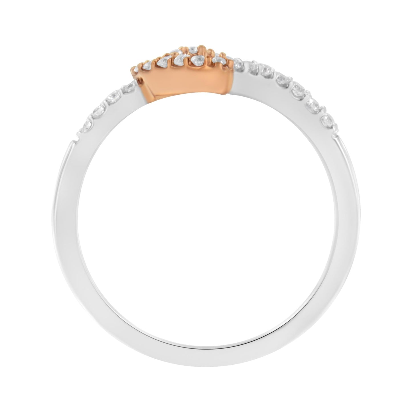 10K Rose Gold over .925 Sterling Silver 1/5 Cttw Diamond Two Tone Open Heart Promise or Fashion Ring (I-J Color, I2-I3 Clarity)