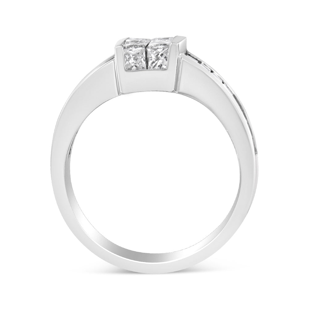 14K White Gold 2 3/4 Cttw Invisible-Set Princess and Channel-Set Baguette Diamond Step Up Cocktail Ring (G-H Color, SI1-SI2 Clarity)