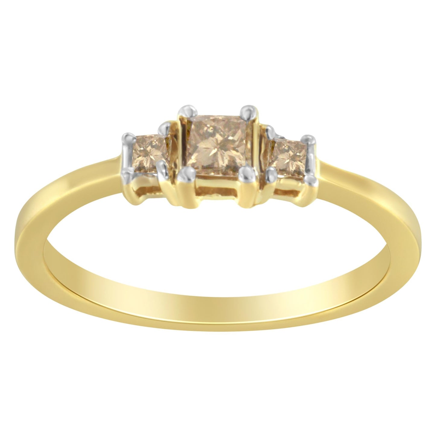 10K Yellow Gold 1/4 cttw 4-Prong Princess-Cut Diamond 3 Stone Ring Band (L-M Color, I1-I2 Clarity)