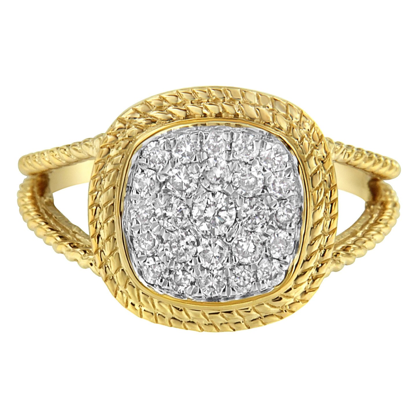 10K Yellow Gold Plated .925 Sterling Silver 1/2 Cttw Diamond Square Cushion Cluster Split Shank Cocktail Ring (J-K Color, I2-I3 Clarity)