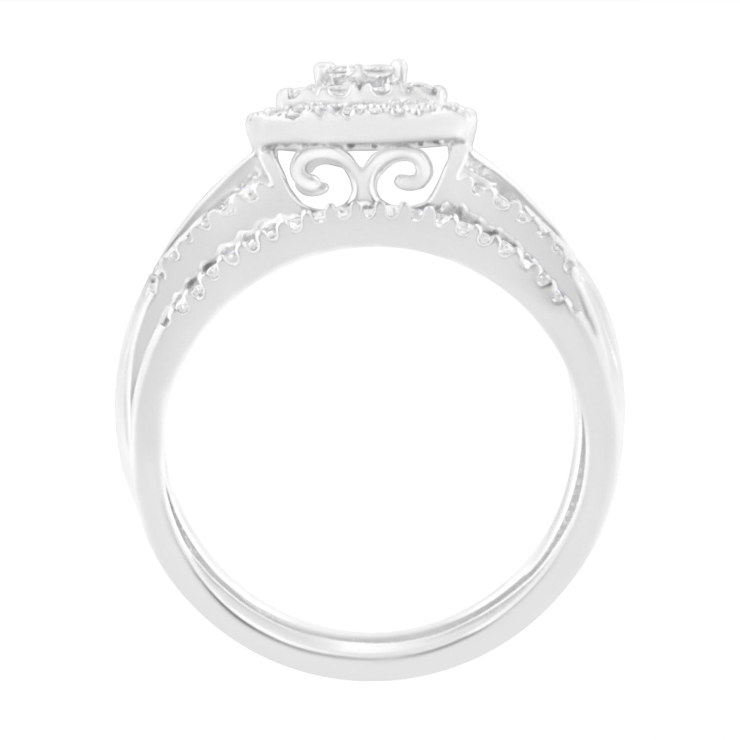 10K White Gold 1/2 cttw Round and Princess-Cut Diamond Engagement Ring and Band Set (H-I Color, I1-I2 Clarity)