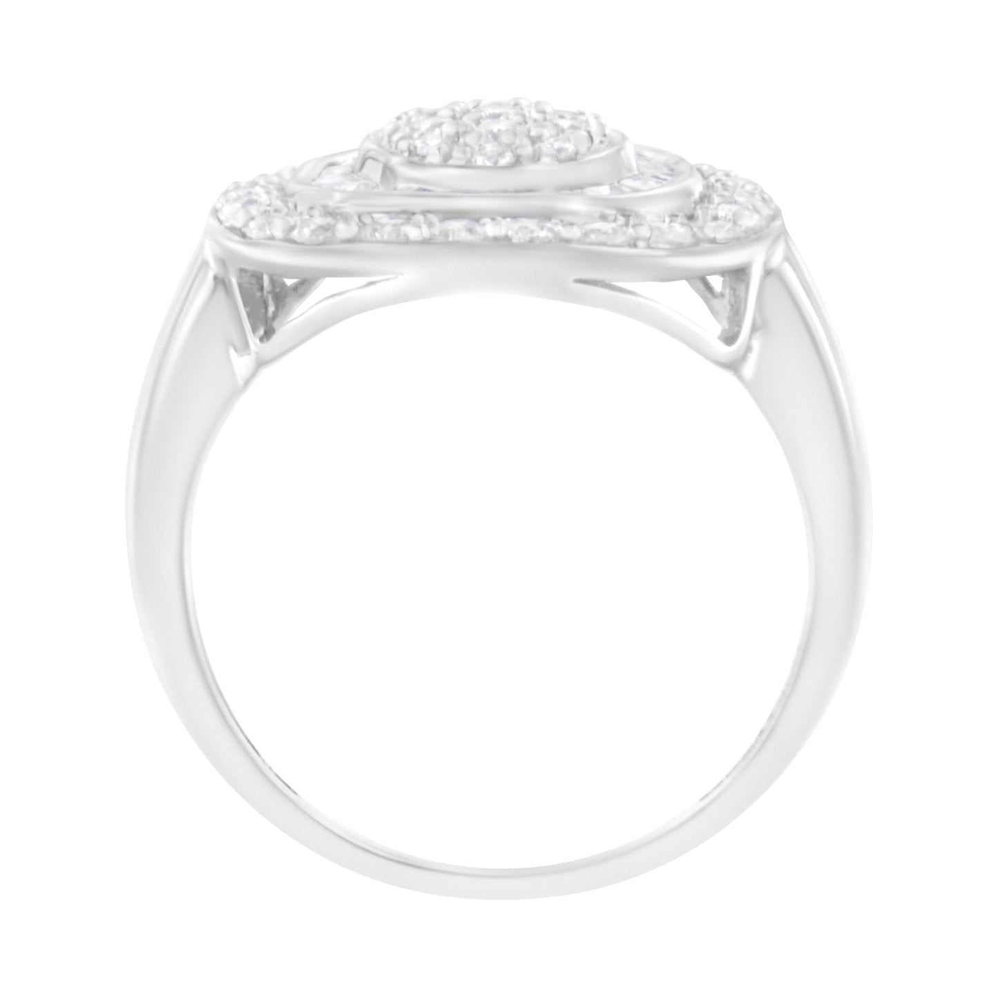 .925 Sterling Silver 1cttw Round and Baguette-Cut Diamond Square Cocktail Ring (I2-I3 Clarity, H-I Color)