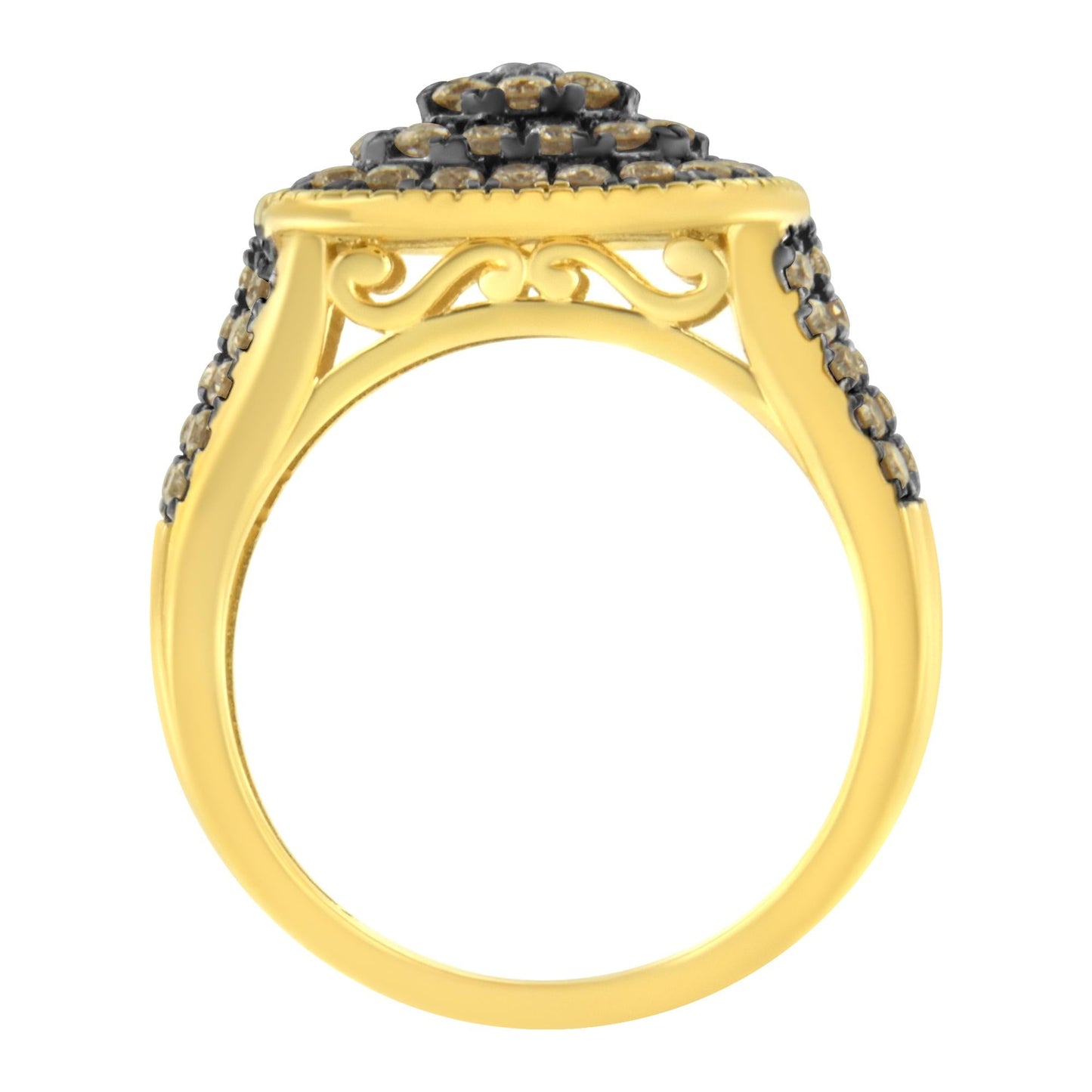 10K Yellow Gold Plated .925 Sterling Silver 1cttw Prong Set Round-Cut Diamond Square Ring (I1-I2 Clarity, J-K Color)