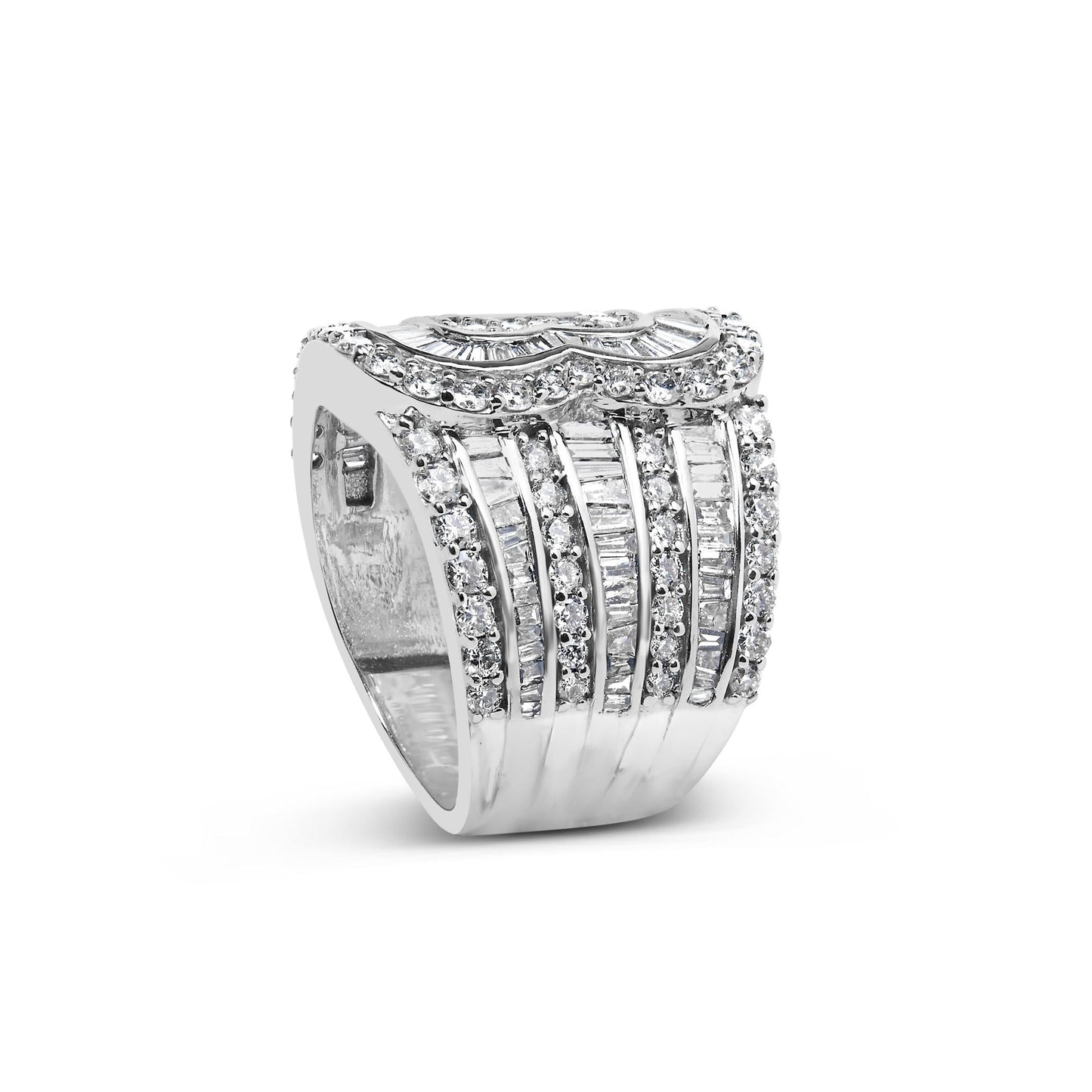 10K White Gold 2 1/2 Cttw Round and Baguette-Cut Diamond Multi-Row Bypass Ring (J-K Color, I2-I3 Clarity)