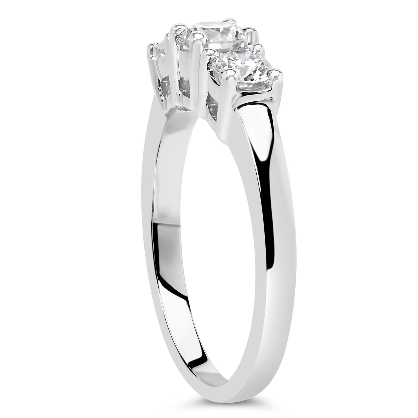 14K White Gold  3/4 Cttw Lab Grown Diamond 3 Stone Ring Band (F-G Color, VS2-SI1 Clarity)