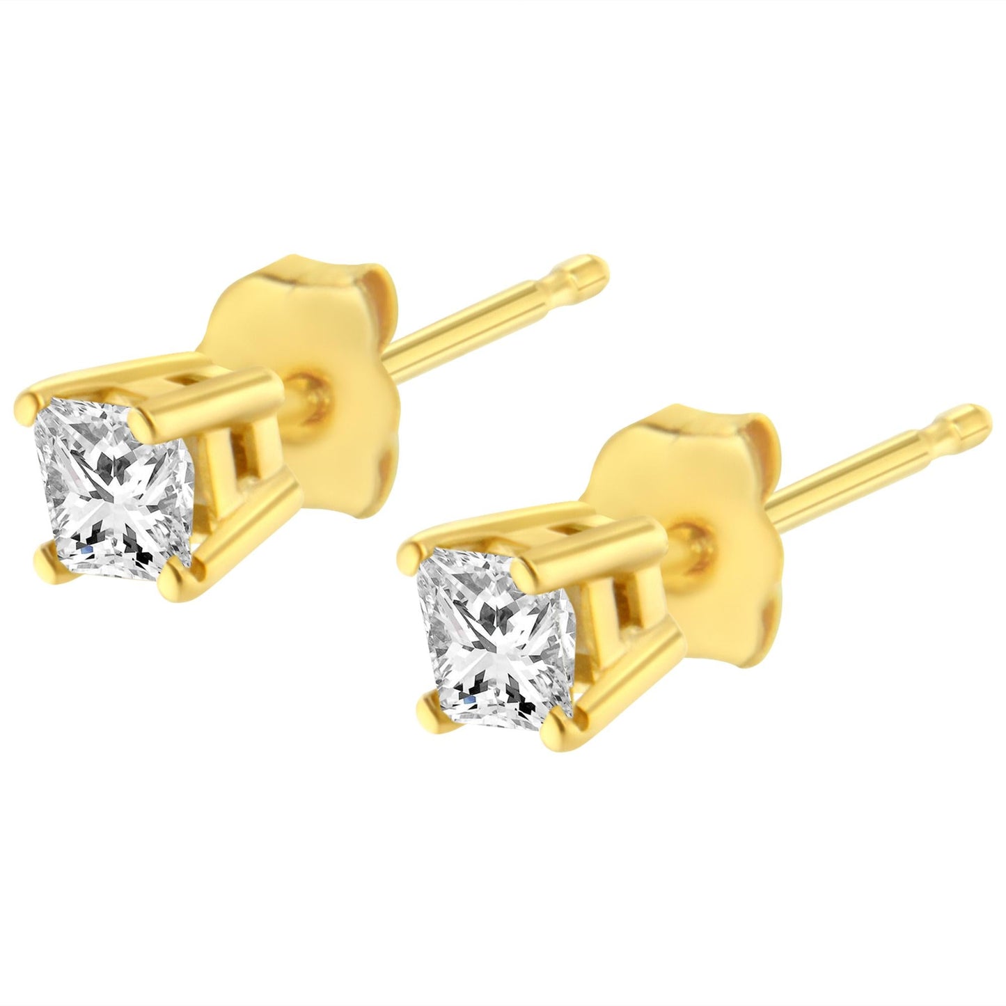 AGS Certified Princess-Cut Square Diamond Solitaire Stud Earrings in 14K Gold (J-K Color, SI1-SI2 Clarity)