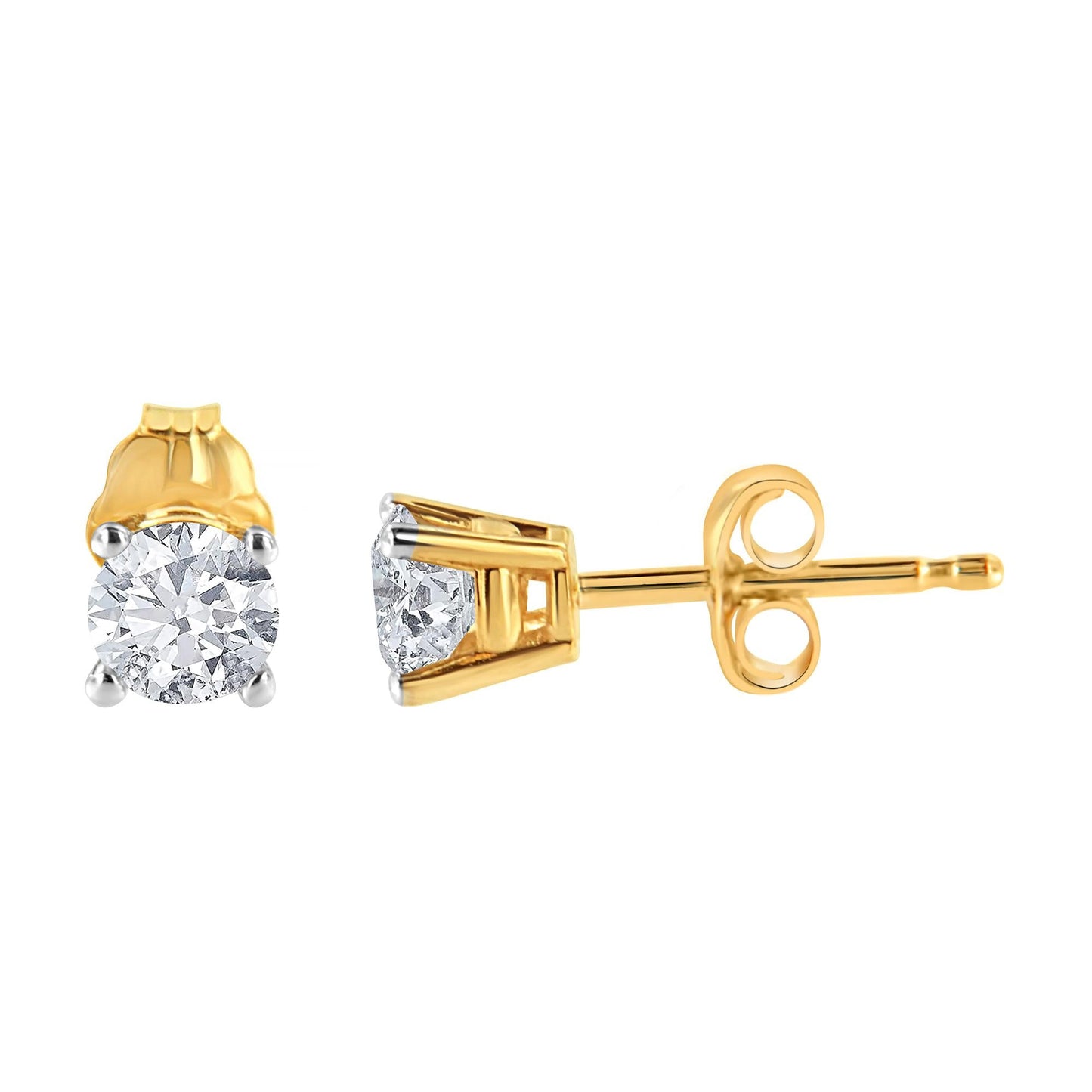 10K Yellow Gold 3/4 Cttw Round Brilliant-Cut Near Colorless Diamond Classic 4-Prong Stud Earrings (J-K Color, I1-I2 Clarity)