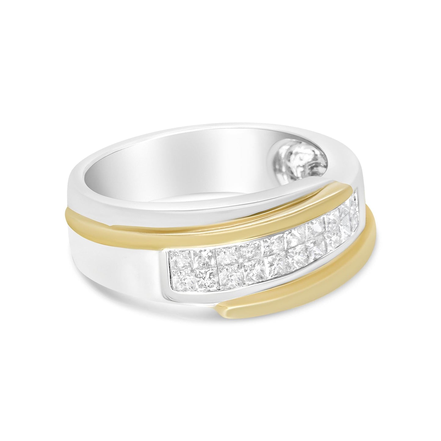 14K Yellow and White Gold 1.00 Cttw Princess-Cut Diamond Modern Gent's Band (H-I Color, SI2-I1 Clarity) - Size 10