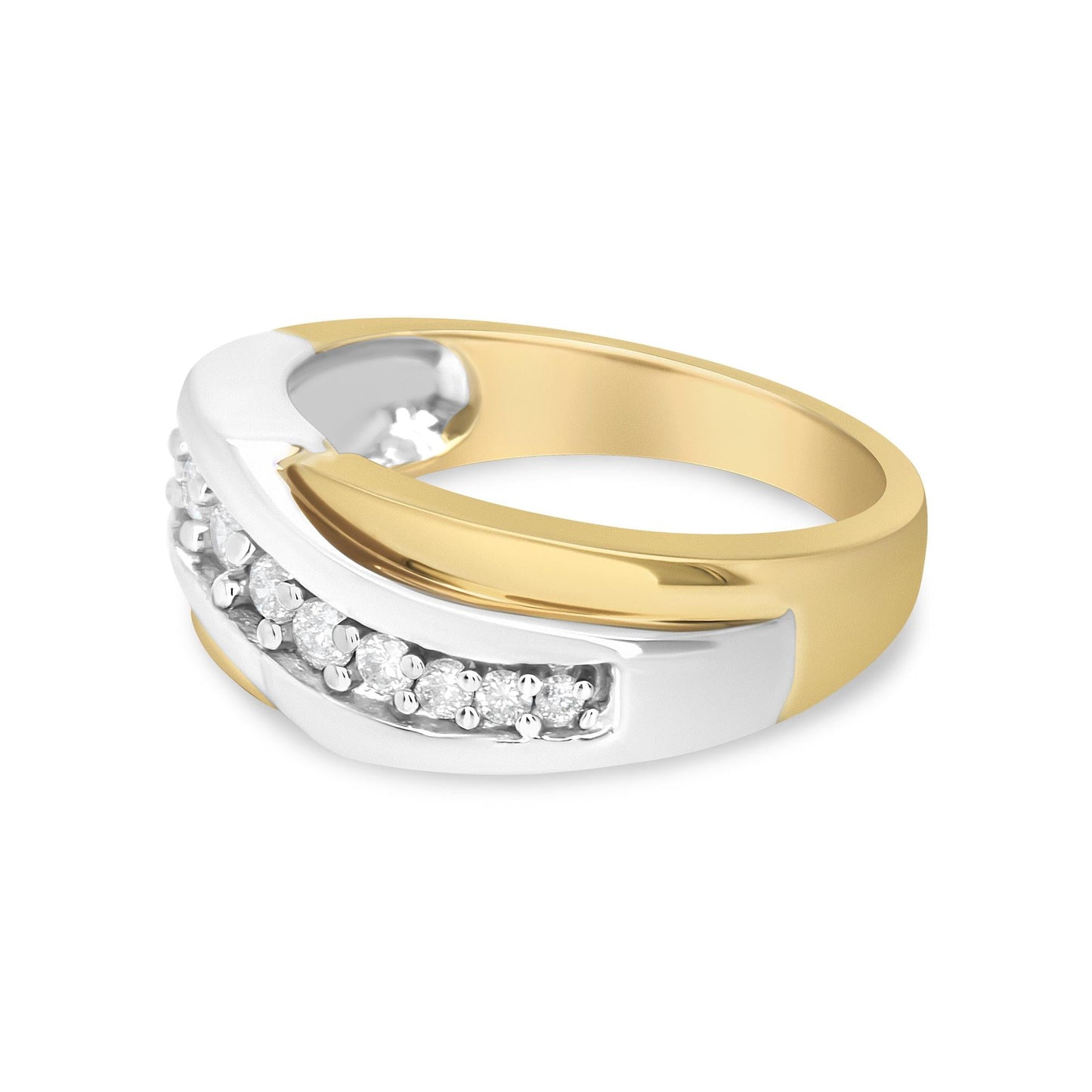 14K Yellow and White Gold 1/2 Cttw Round-Cut Diamond Classic Gent's Band (H-I Color, I1 Clarity) - Size 10