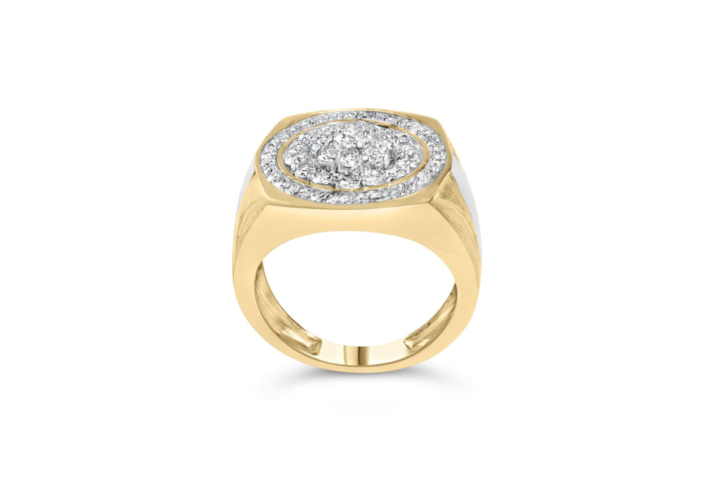 10K Yellow Gold 1 1/2 Cttw Diamond Cluster and Halo Signet Mens Ring (K-L Color, I1-I2 Clarity)