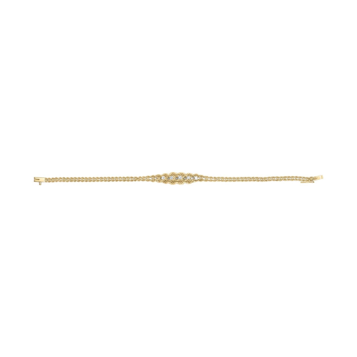 10K Yellow Gold 1/4 Cttw Round-Cut Diamond Basket Weave Rope Chain Style 7" Bracelet (H-I Color, I1-I2 Clarity)