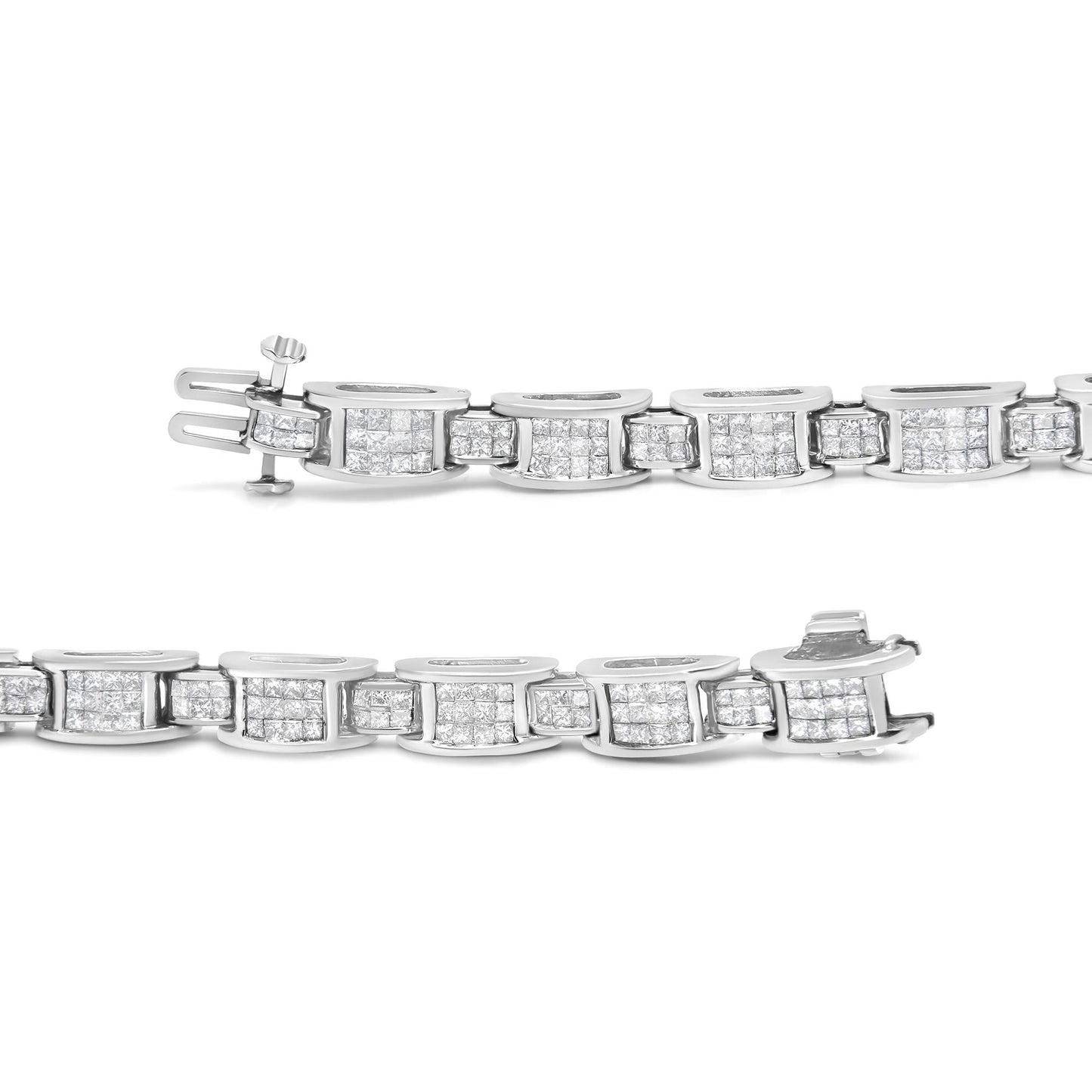 14K White Gold 5.0 Cttw Princess Cut Diamond Invisible Set Alternating Size D Shaped Links Tennis Bracelet (H-I Color, SI2-I1 Clarity) - 7”