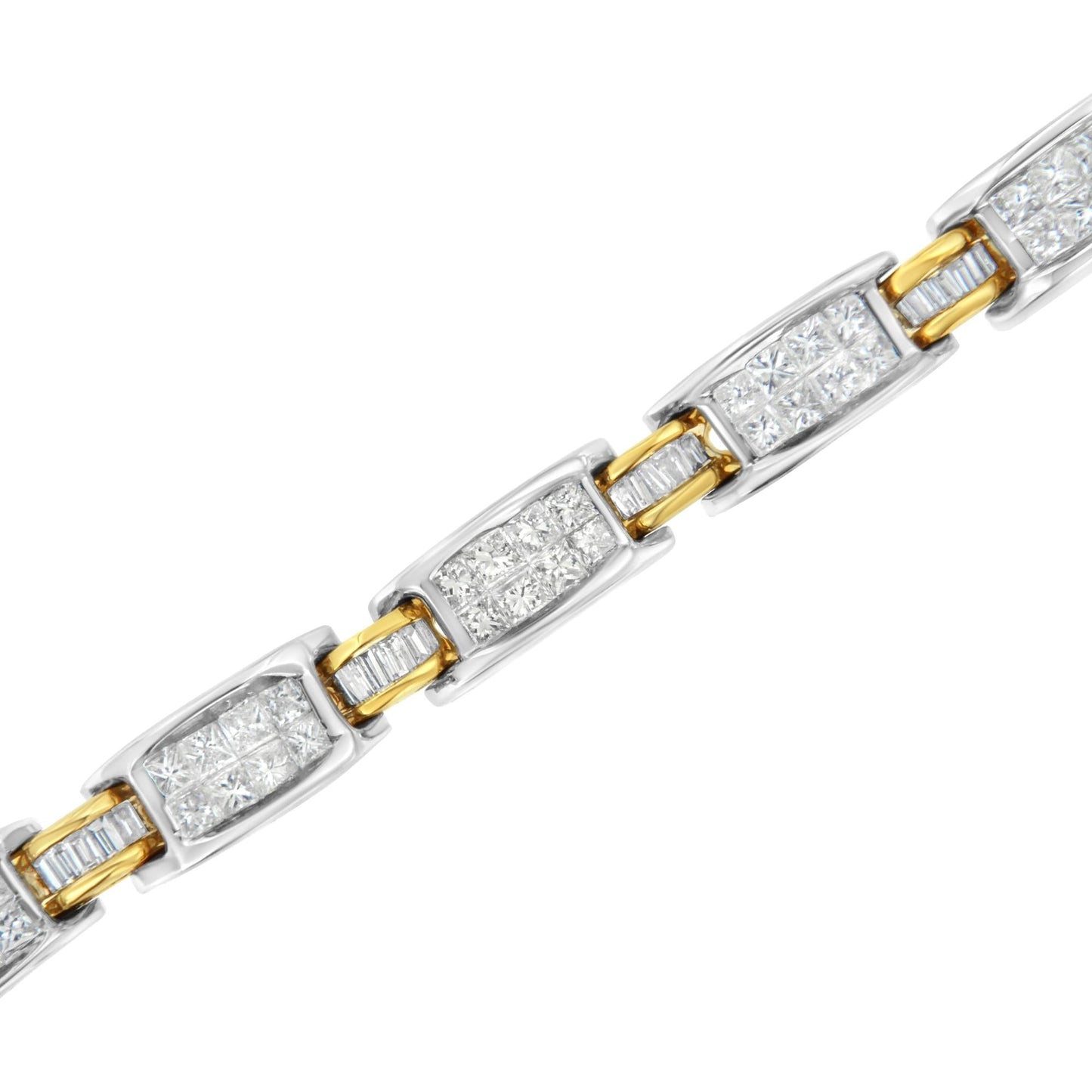 14K Two-Tone Gold Princess and Baguette-Cut Diamond Link Bracelet (3.00 cttw, H-I Color, SI1-SI2 Clarity)