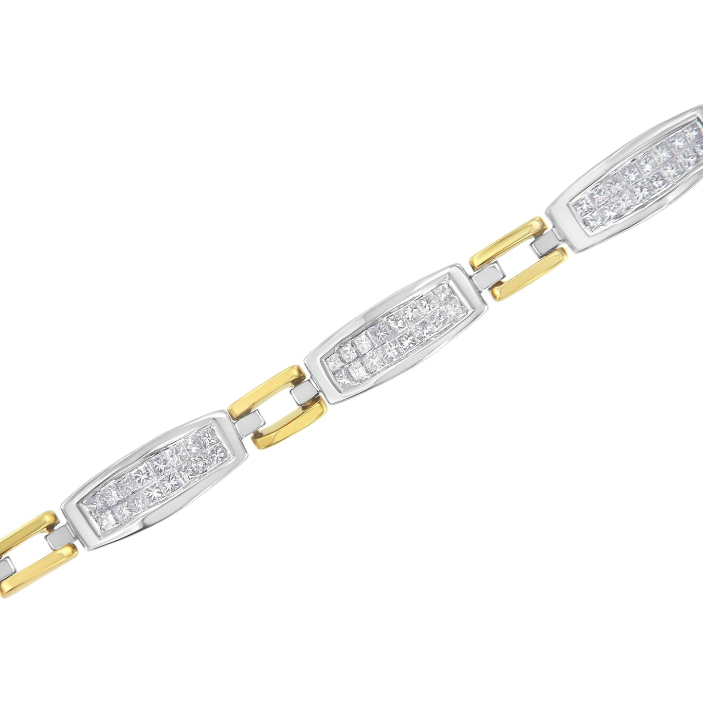 14K Yellow and White Gold 2.0 Cttw Princess Cut Diamond Tapered and Equal Sign Link Bracelet (G-H Color, SI1-SI2 Clarity) - 7"