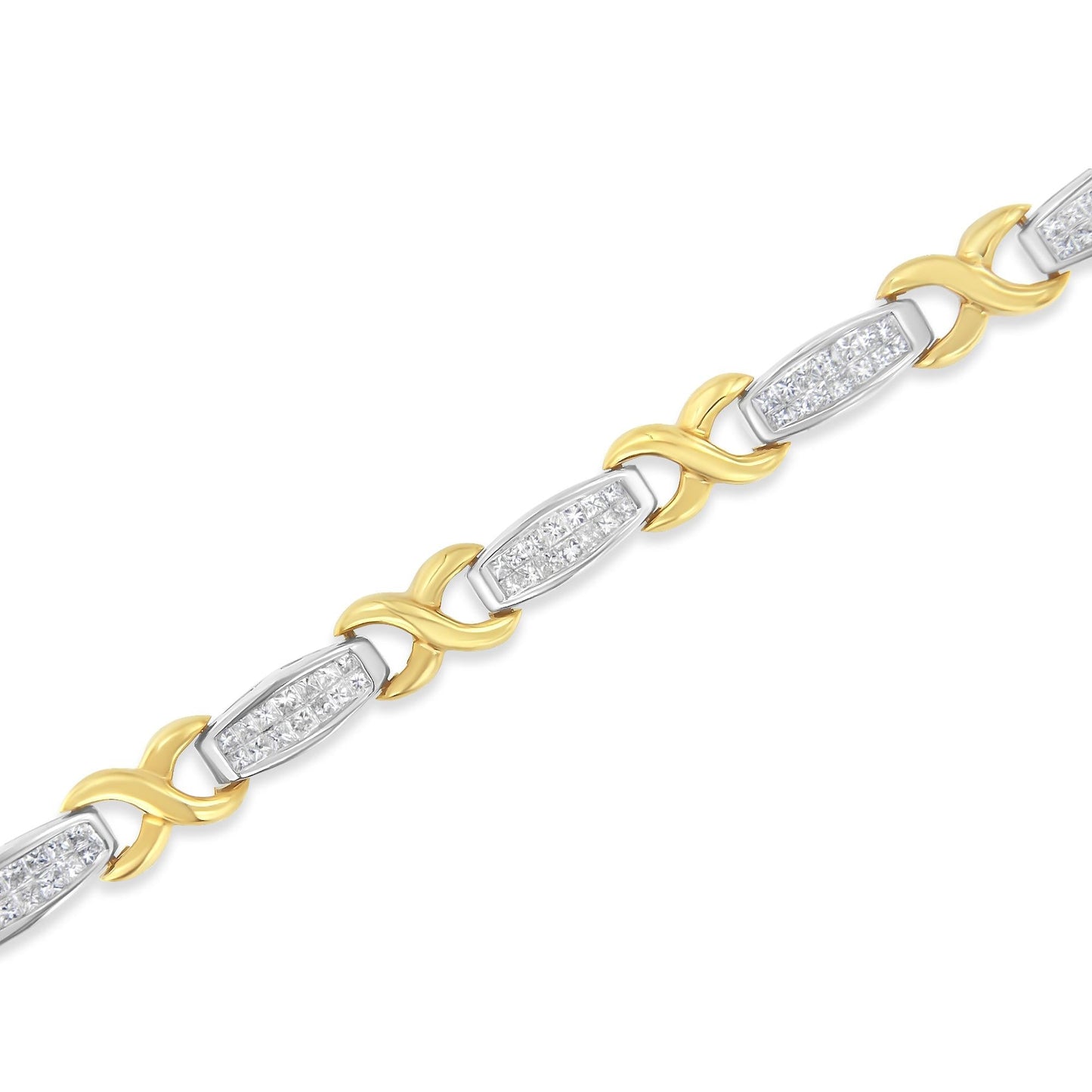 Two-Tone 14K Yellow & White Gold 2.0 Cttw Princess-Cut Diamond Tapered and X-Link Tennis Bracelet (G-H Color, SI1-SI2 Clarity) - 7-¼”