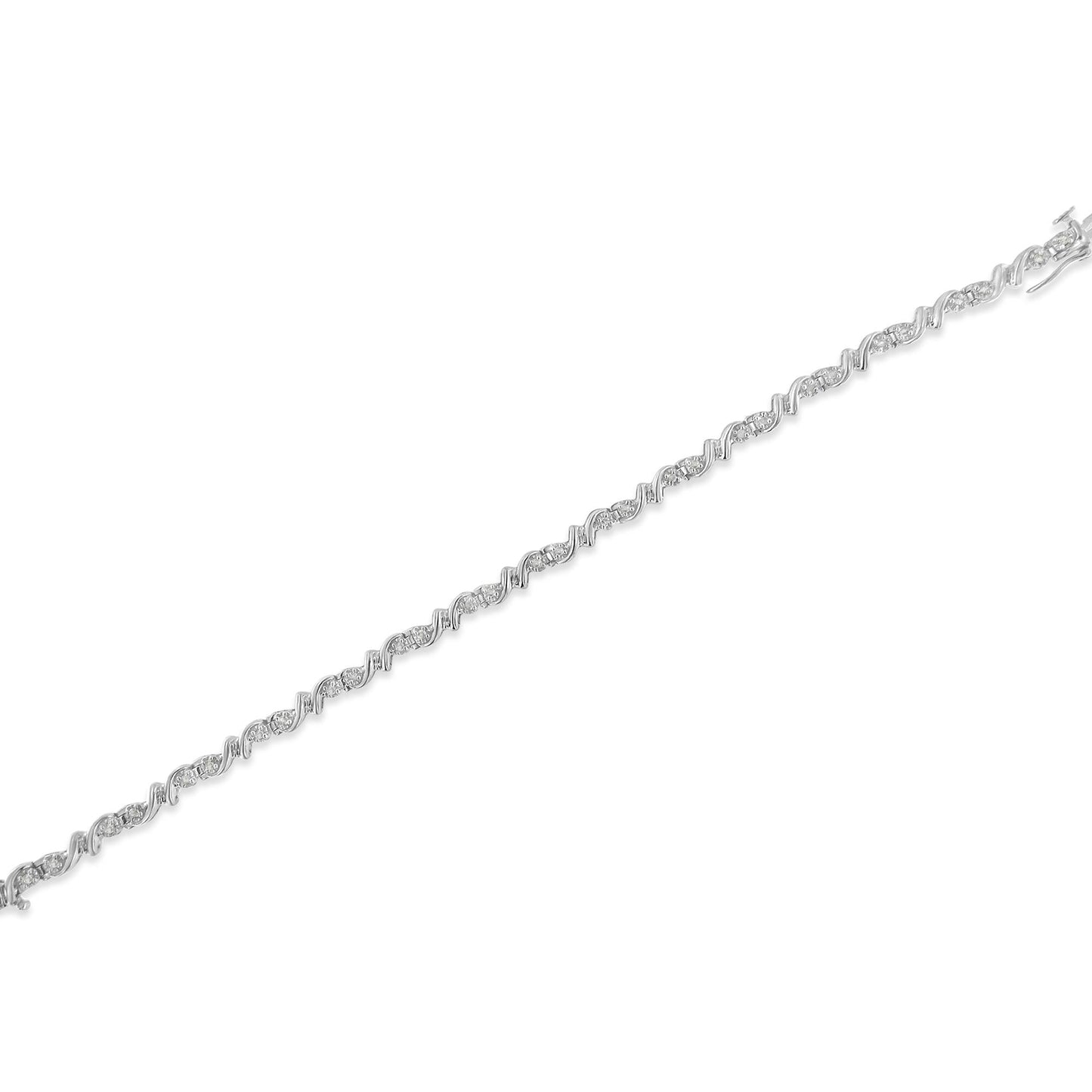 .925 Sterling Silver 1/2 Cttw Diamond Contoured Double Wave Link 7" Tennis Bracelet (I-J Color, I3 Clarity)